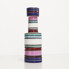 Aldo Londi Bitossi Raymor Ceramic Vase Pink Stripes Signed Italy 1960s