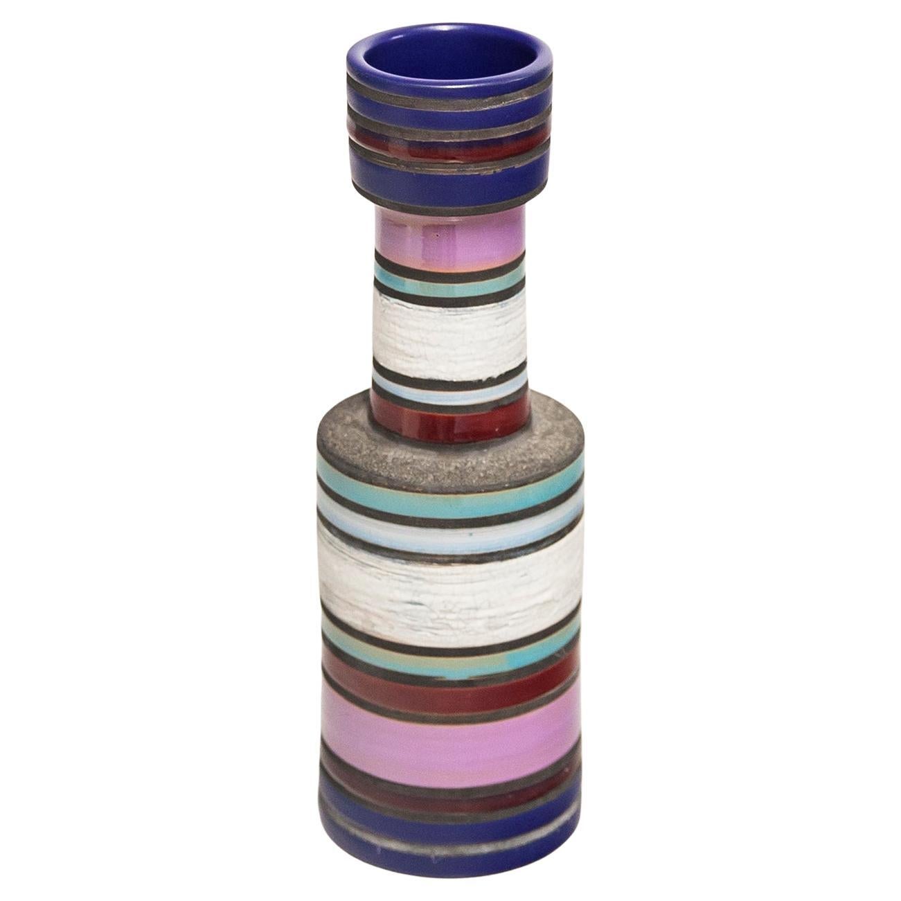 Aldo Londi Bitossi Raymor Ceramic Vase Pink Stripes Signed Italy 1960s For Sale