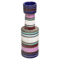 Vintage Aldo Londi Bitossi Raymor Ceramic Vase Pink Stripes Signed Italy 1960s