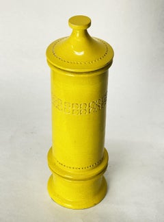 Aldo Londi Bitossi Raymor, vaso in ceramica con coperchio, giallo italiano, 17", 1960 circa