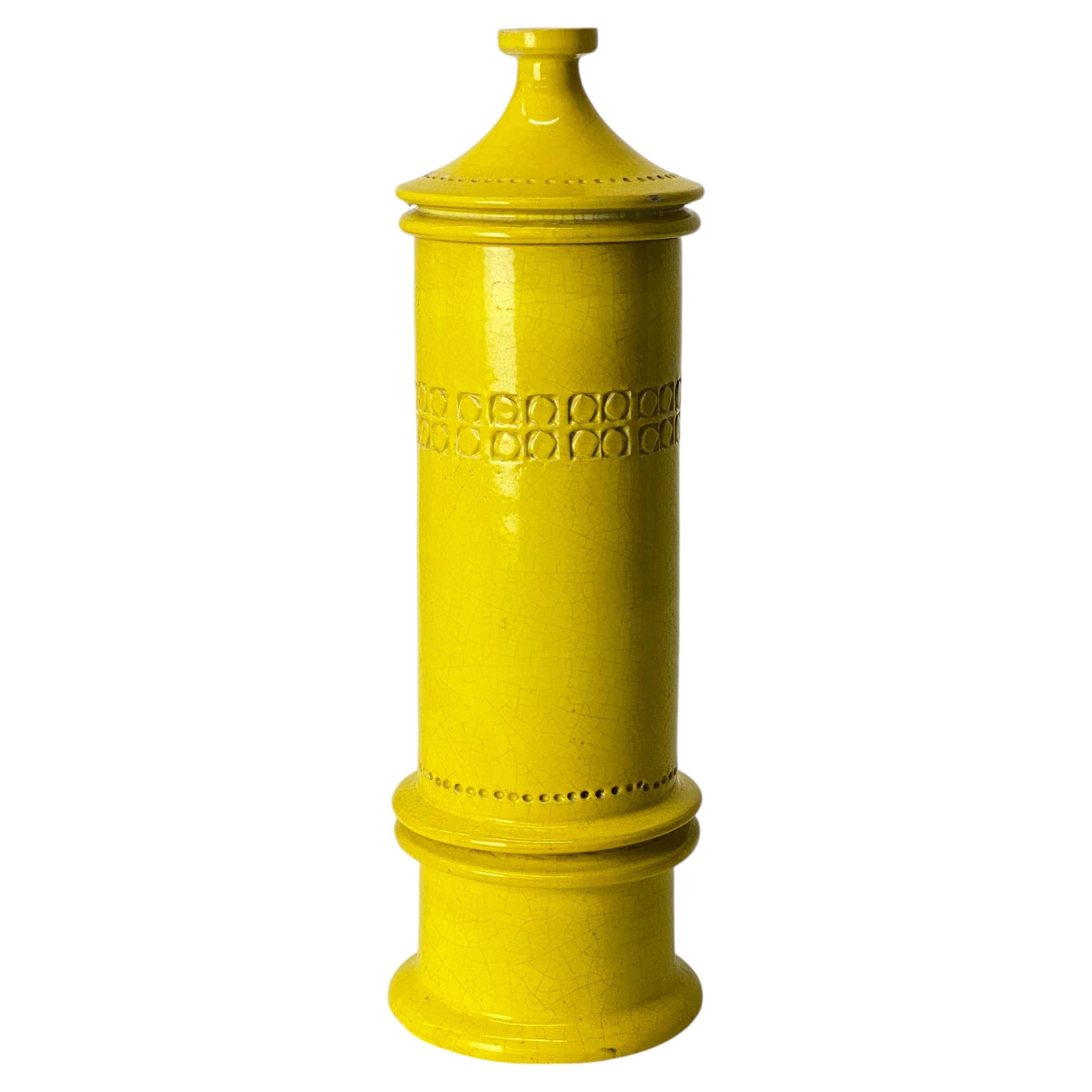 Aldo Londi Bitossi Raymor, vaso in ceramica con coperchio, giallo italiano, 17", 1960 circa