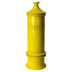 Aldo Londi Bitossi Raymor, vaso in ceramica con coperchio, giallo italiano, 17", 1960 circa