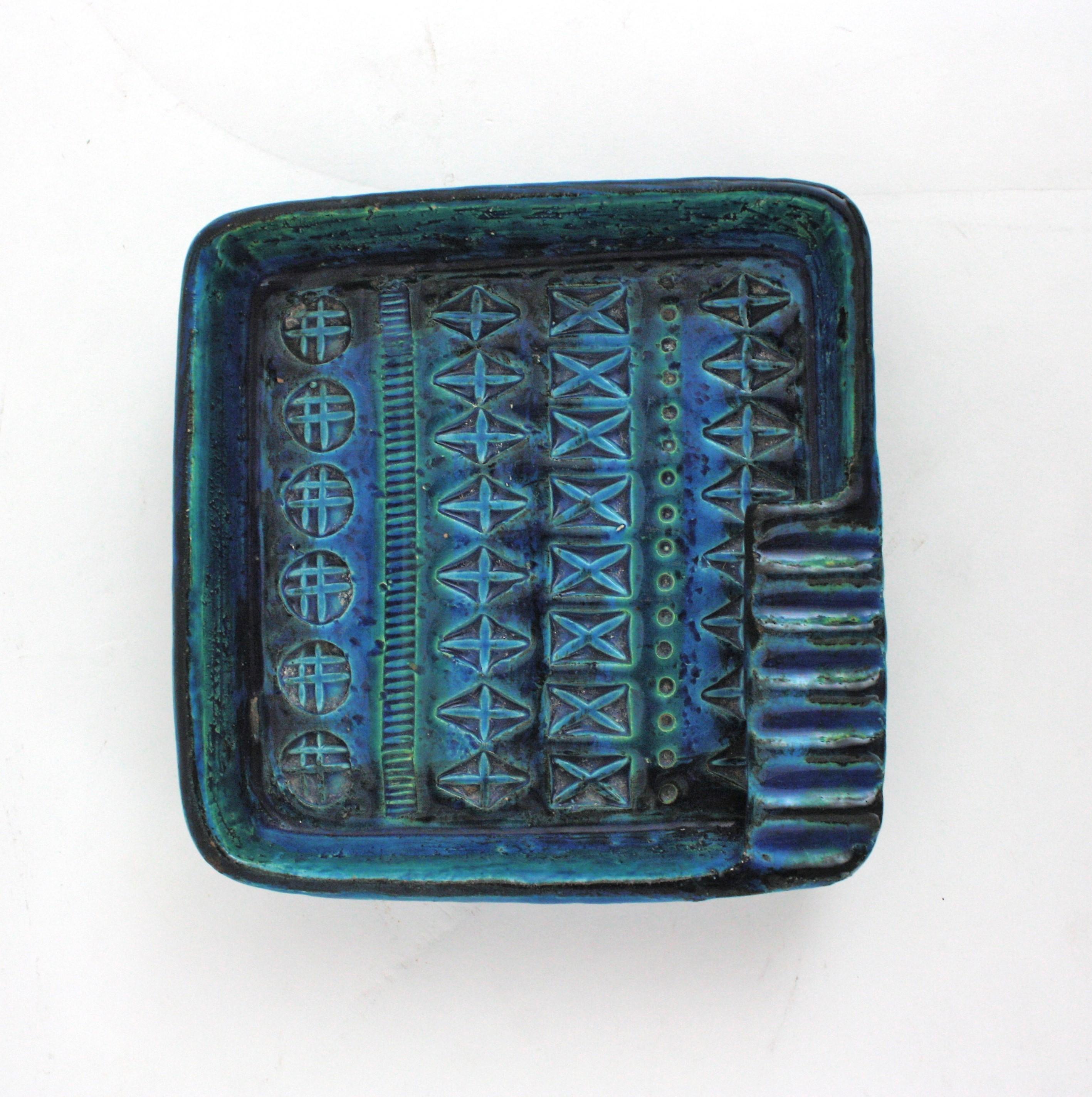 Quadratischer Aschenbecher aus Keramik von Aldo Londi Bitossi Rimini Blu, Italien 1950er Jahre im Angebot 3