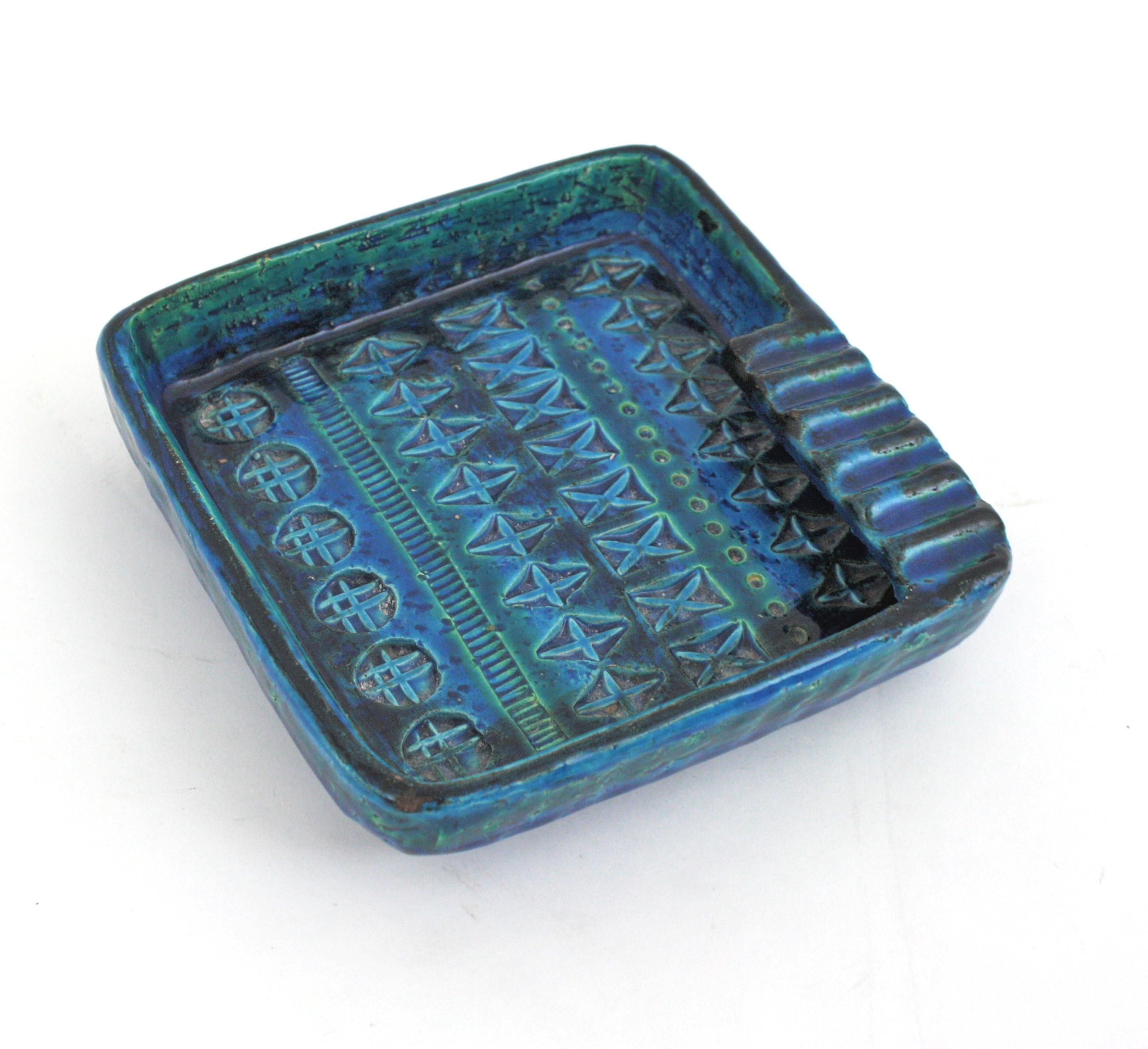 Quadratischer Aschenbecher aus Keramik von Aldo Londi Bitossi Rimini Blu, Italien 1950er Jahre im Angebot 6