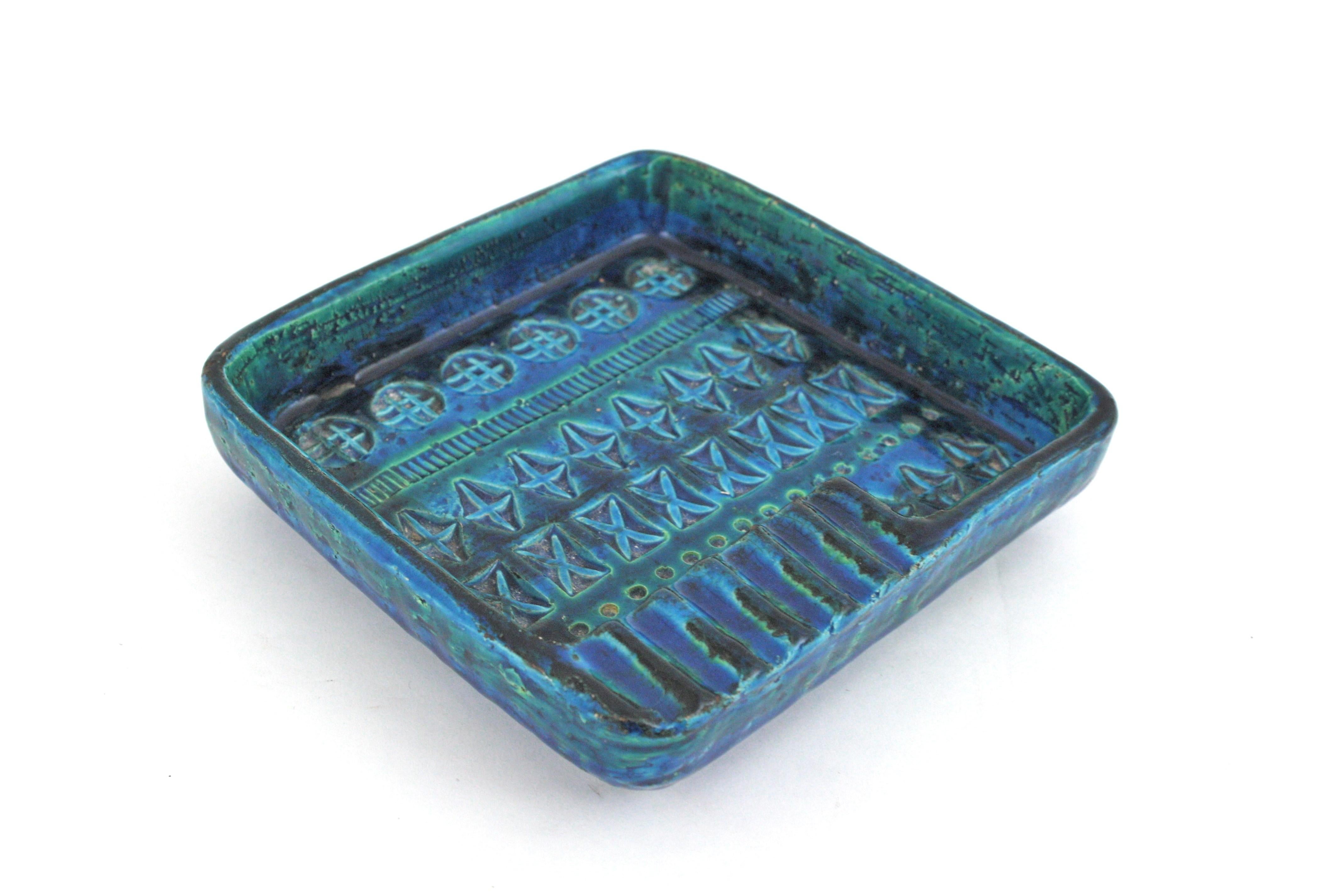 Quadratischer Aschenbecher aus Keramik von Aldo Londi Bitossi Rimini Blu, Italien 1950er Jahre im Angebot 7