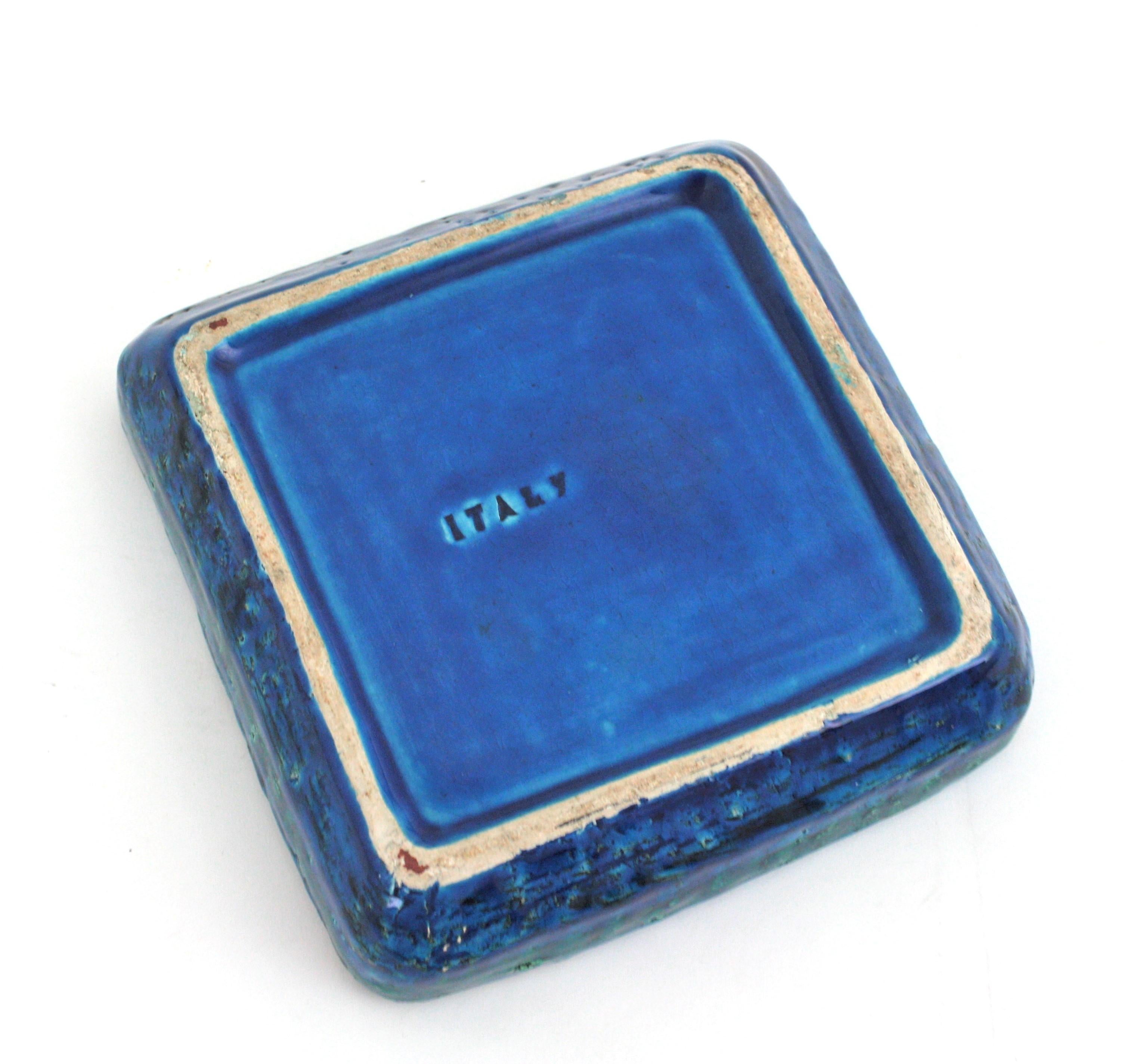 Quadratischer Aschenbecher aus Keramik von Aldo Londi Bitossi Rimini Blu, Italien 1950er Jahre im Angebot 8