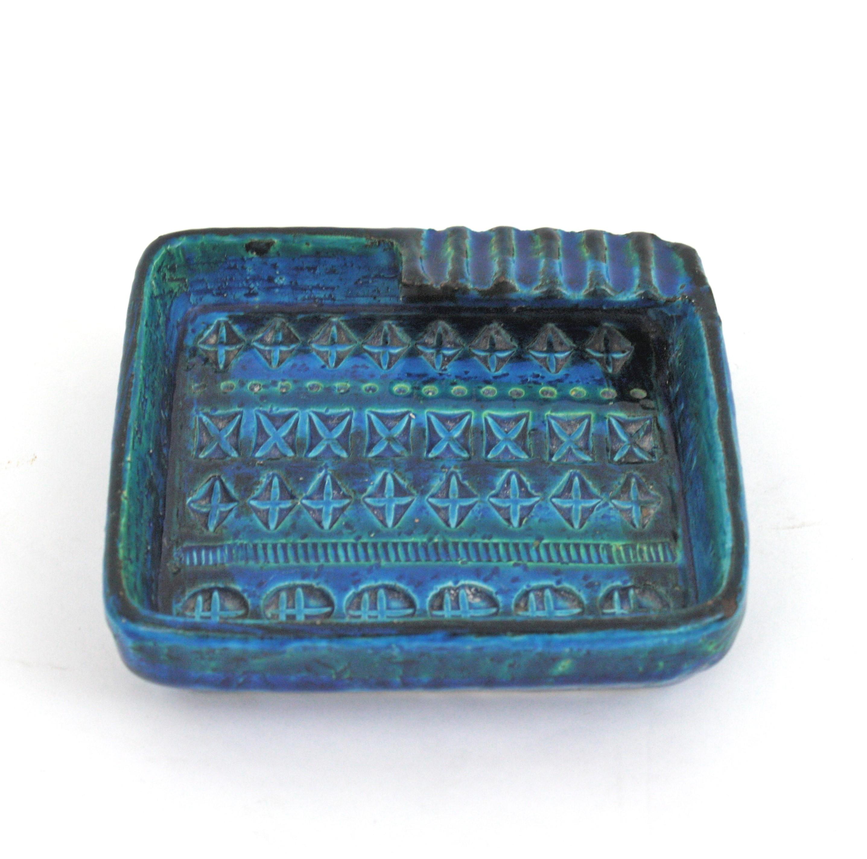 Quadratischer Aschenbecher aus Keramik von Aldo Londi Bitossi Rimini Blu, Italien 1950er Jahre im Zustand „Gut“ im Angebot in Barcelona, ES