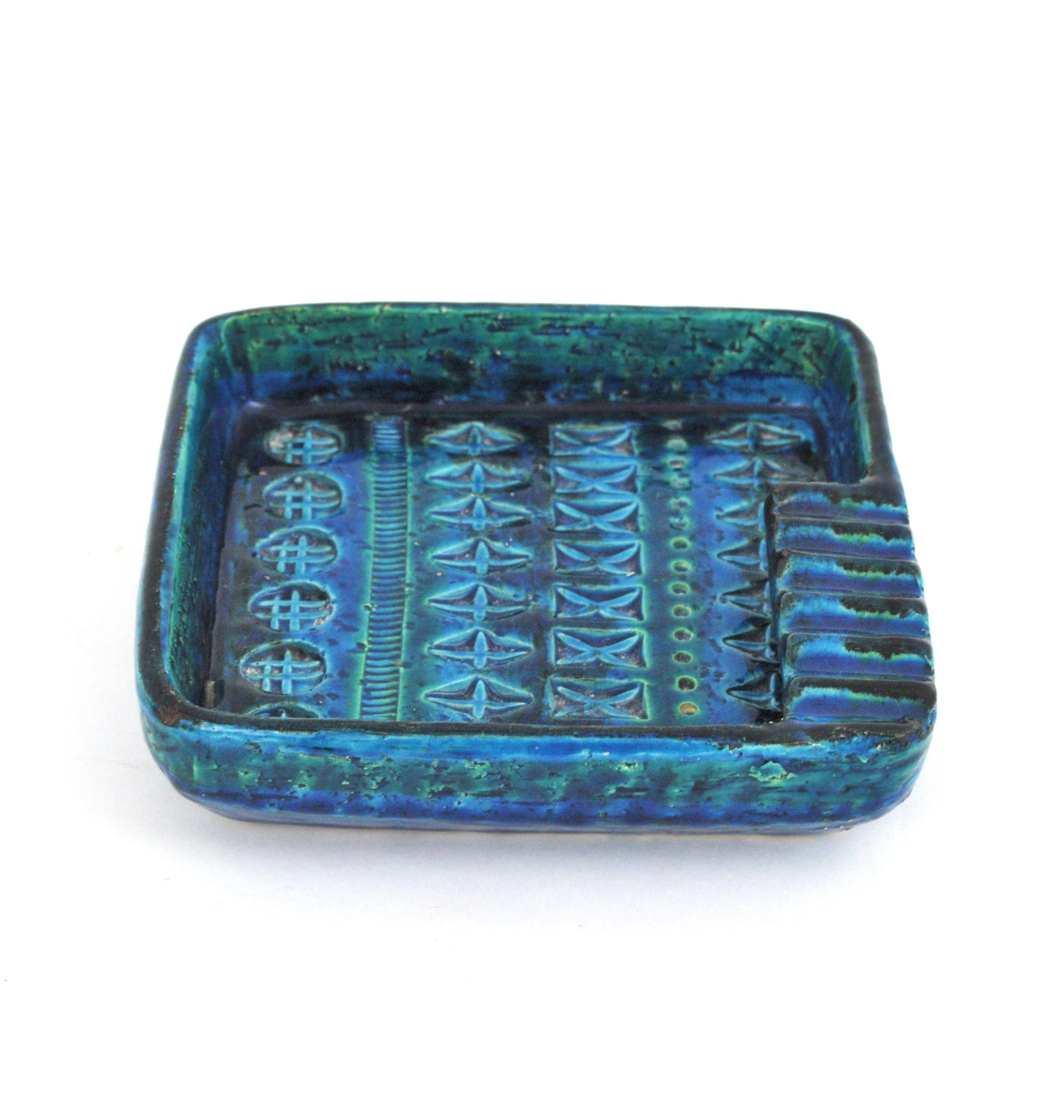 Quadratischer Aschenbecher aus Keramik von Aldo Londi Bitossi Rimini Blu, Italien 1950er Jahre (20. Jahrhundert) im Angebot