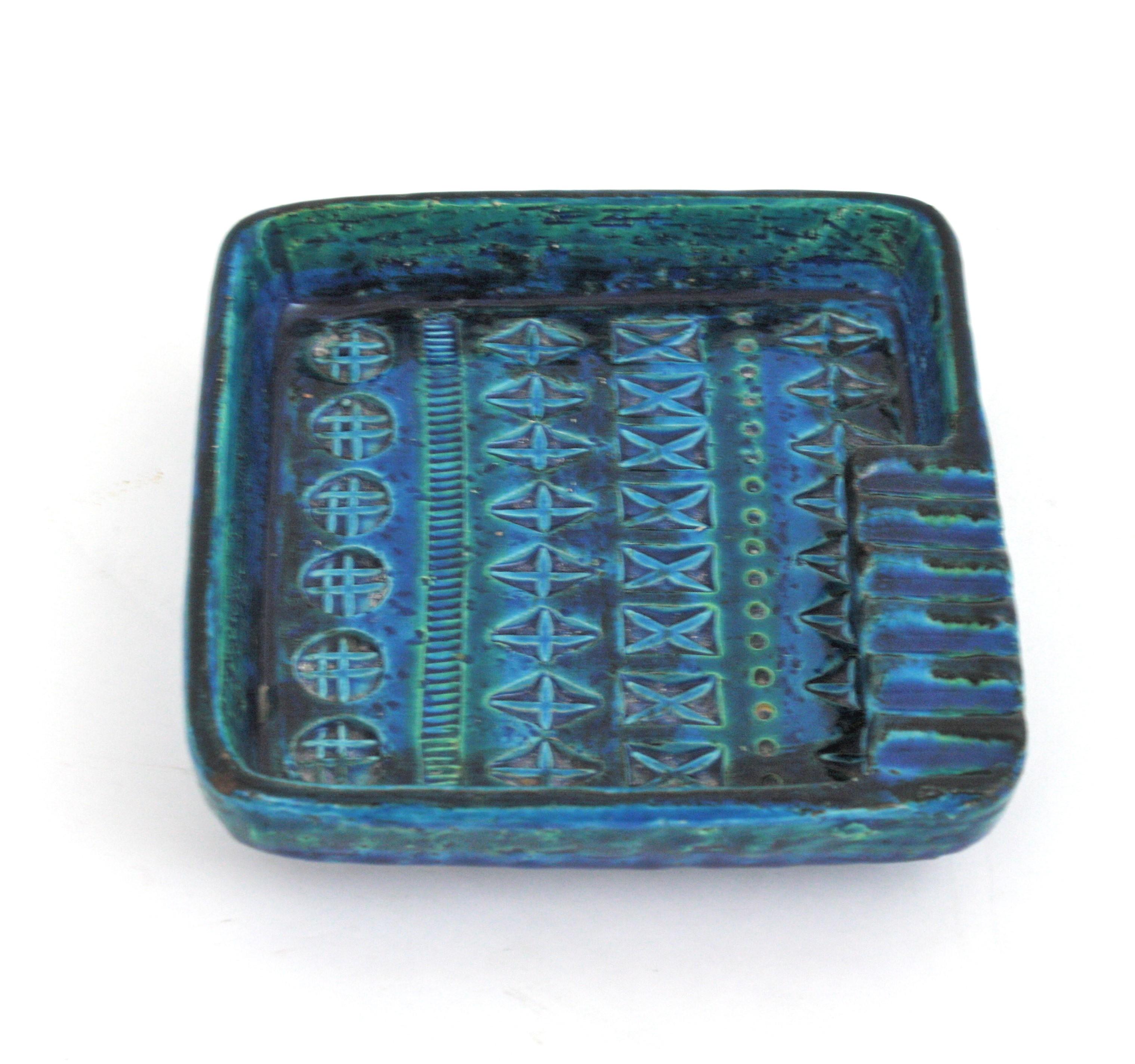 Quadratischer Aschenbecher aus Keramik von Aldo Londi Bitossi Rimini Blu, Italien 1950er Jahre im Angebot 1