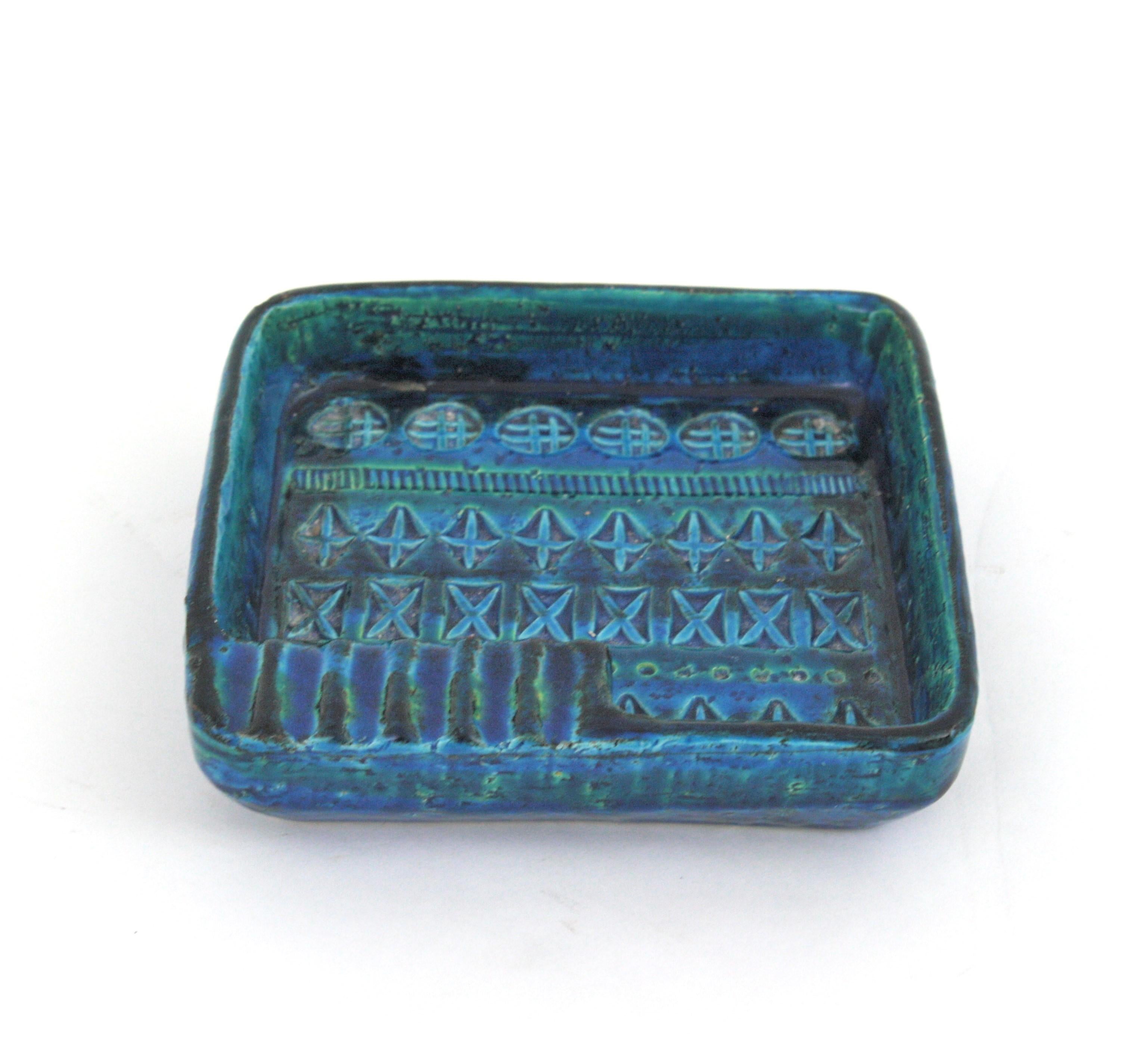 Quadratischer Aschenbecher aus Keramik von Aldo Londi Bitossi Rimini Blu, Italien 1950er Jahre im Angebot 2