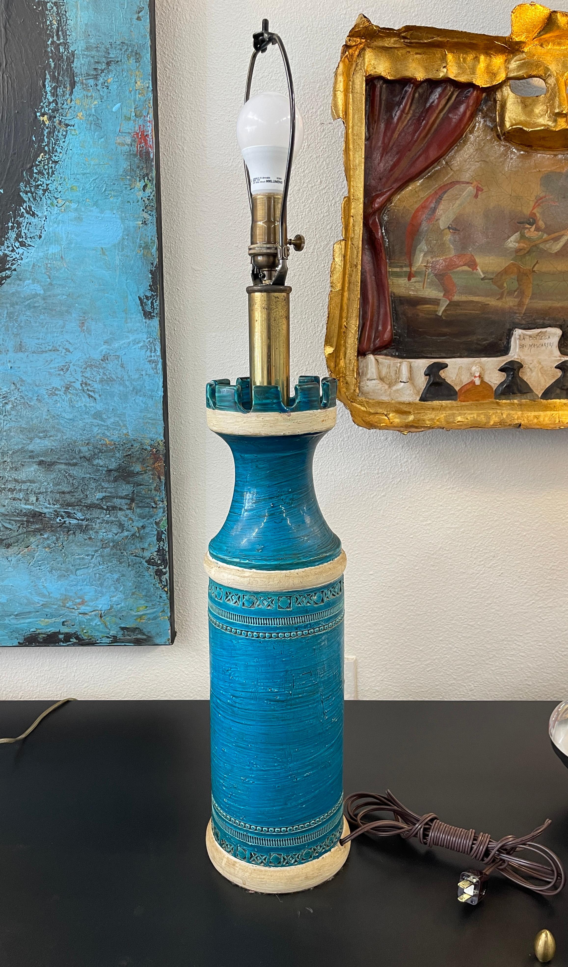Aldo Londi Bitossi Rimini Blue Castle Lamp For Sale 1