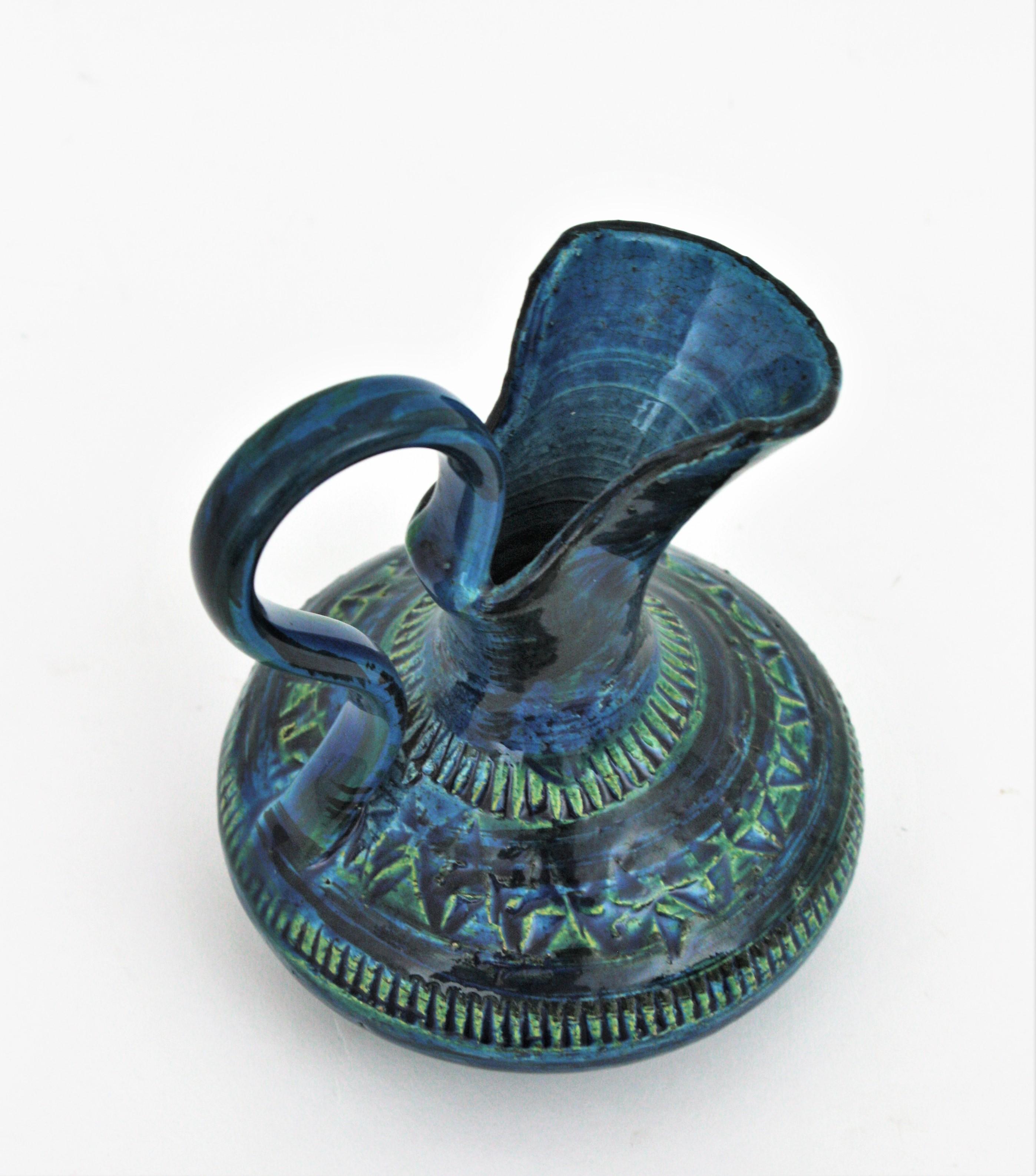 Aldo Londi Bitossi Rimini Blue Glazed Ceramic Jug Vase 2