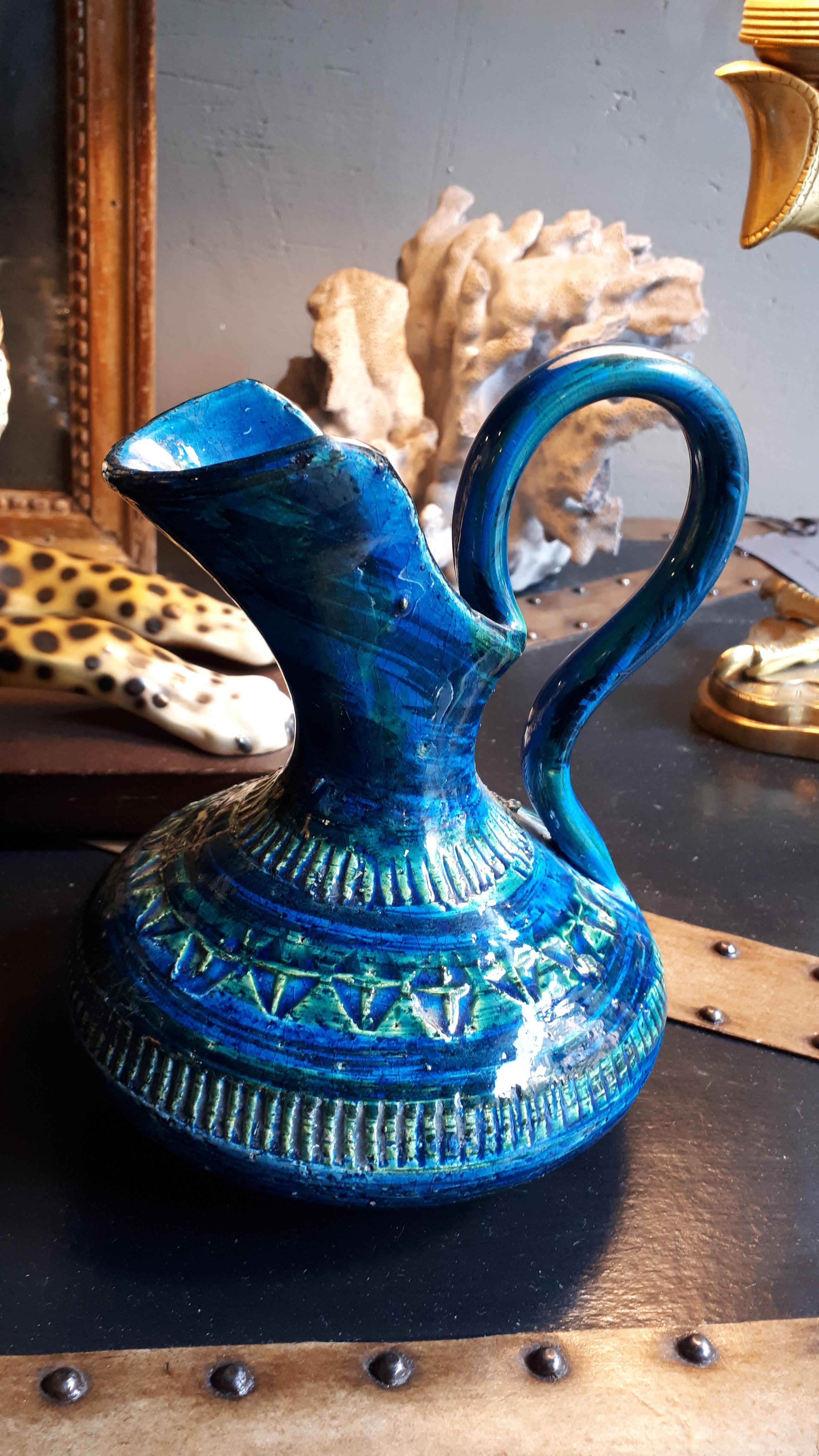 Aldo Londi Bitossi Rimini Blue Glazed Ceramic Jug Vase 5