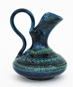 Aldo Londi Bitossi Rimini Blue Glazed Ceramic Jug Vase