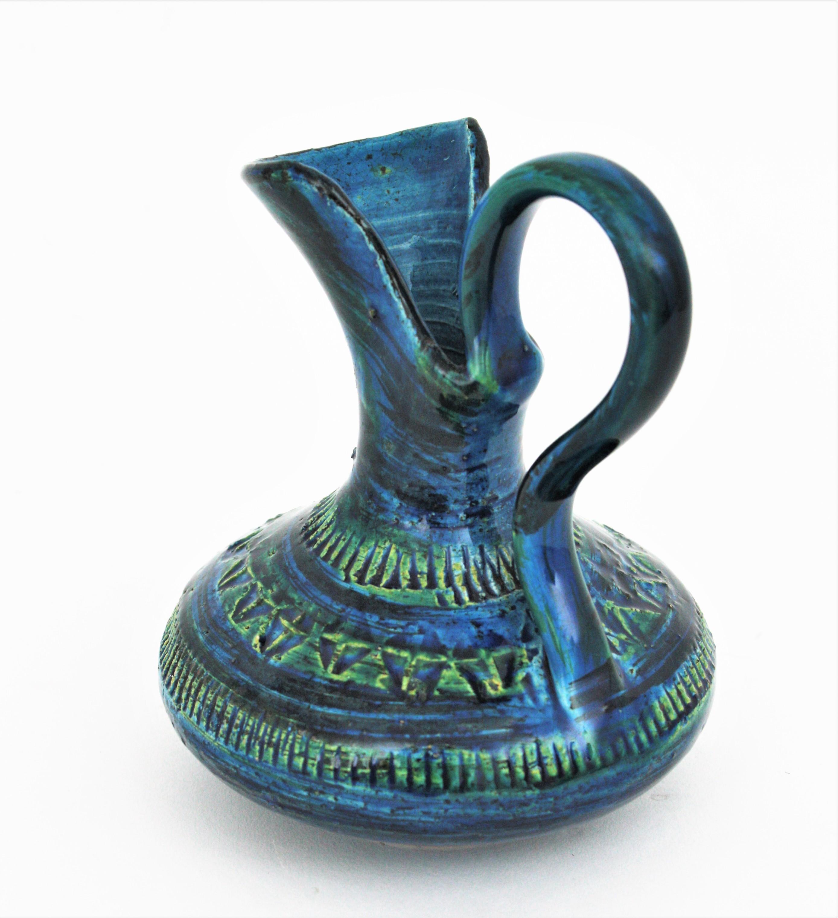 Aldo Londi Bitossi Rimini Blue Glazed Ceramic Jug Vase 1