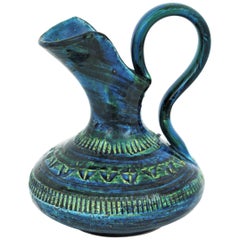 Aldo Londi Bitossi Rimini Blau glasierte Keramik Krug Vase