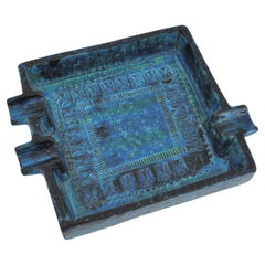 Aldo Londi Bitossi Rimini Blue Glazed Ceramic Large Square Ashtray