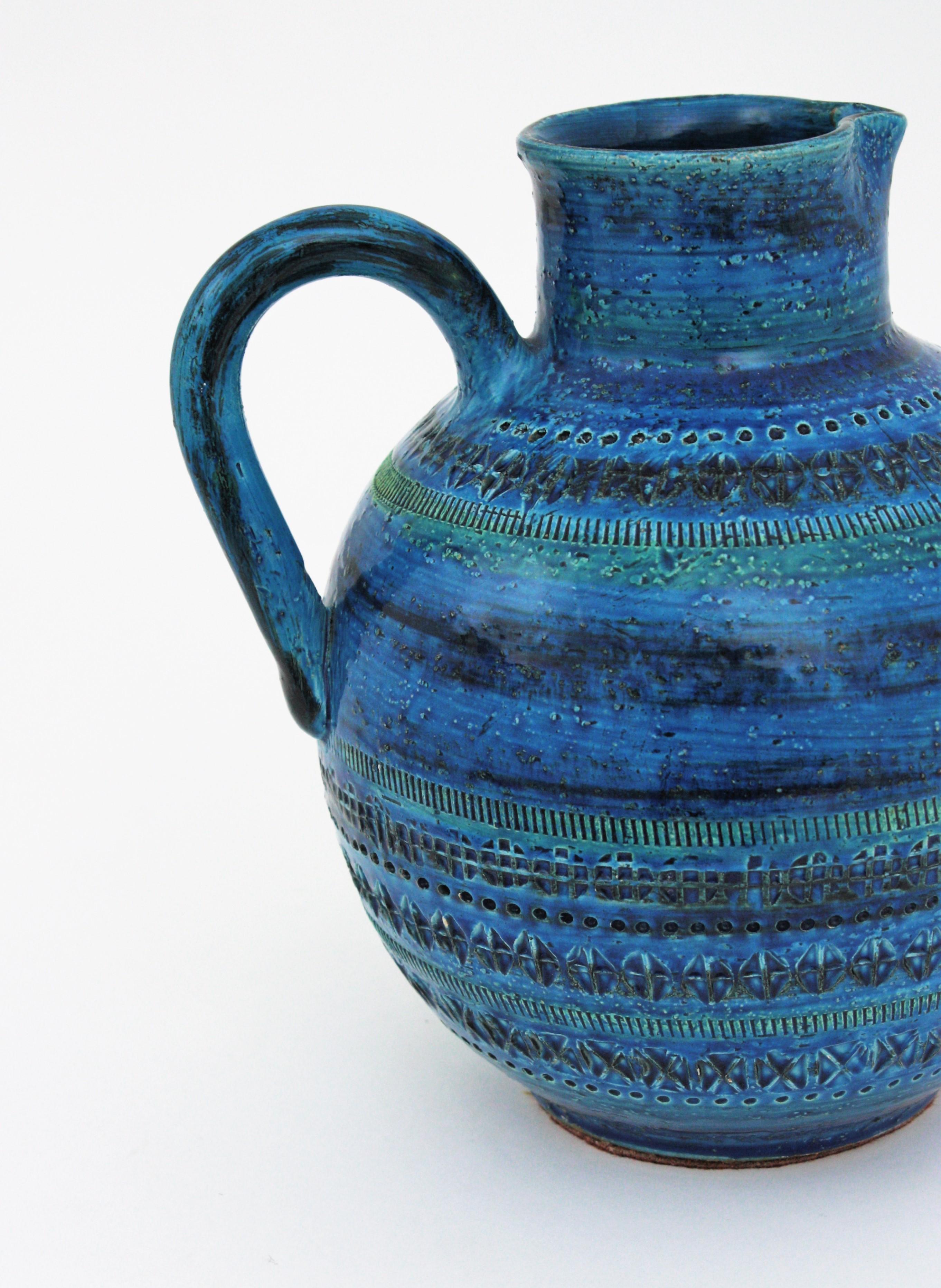 Pottery Aldo Londi Bitossi Rimini Blue  Glazed Ceramic XL Jug Vase For Sale