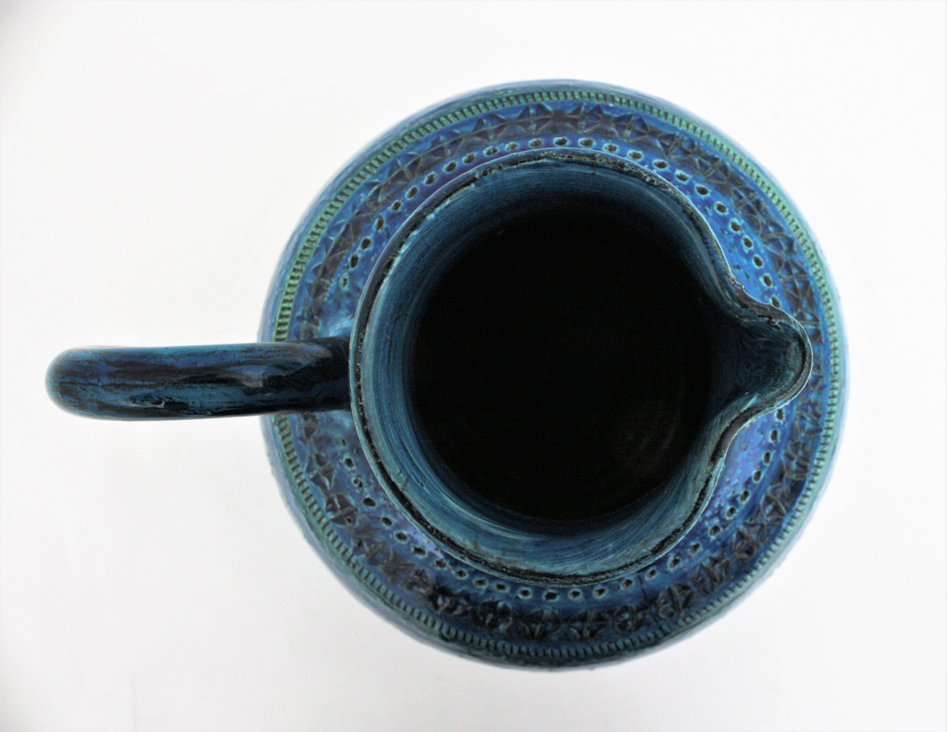 Blaues Rimini-Blau von Aldo Londi Bitossi  Glasierte Keramik XL Krug Vase im Angebot 5