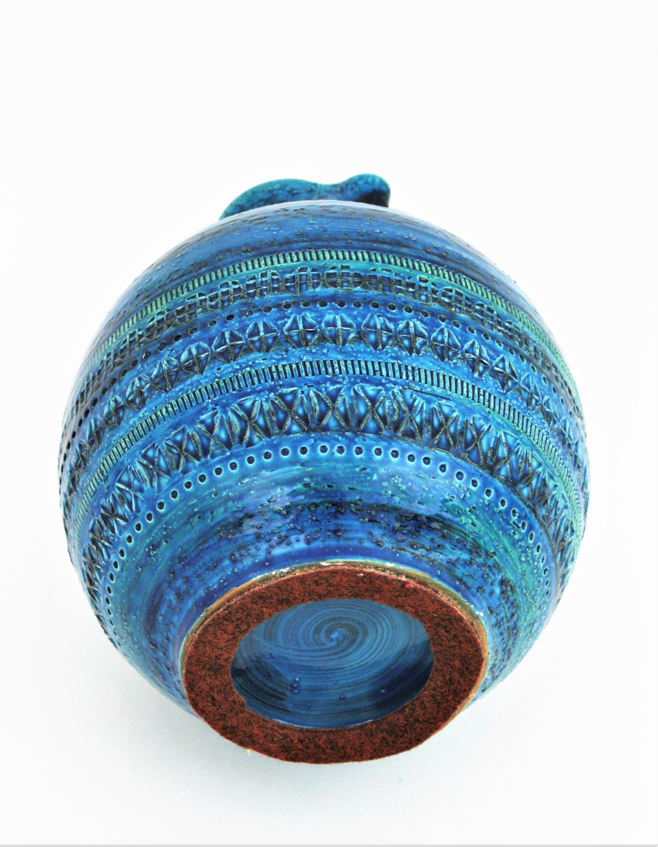 Blaues Rimini-Blau von Aldo Londi Bitossi  Glasierte Keramik XL Krug Vase im Angebot 6