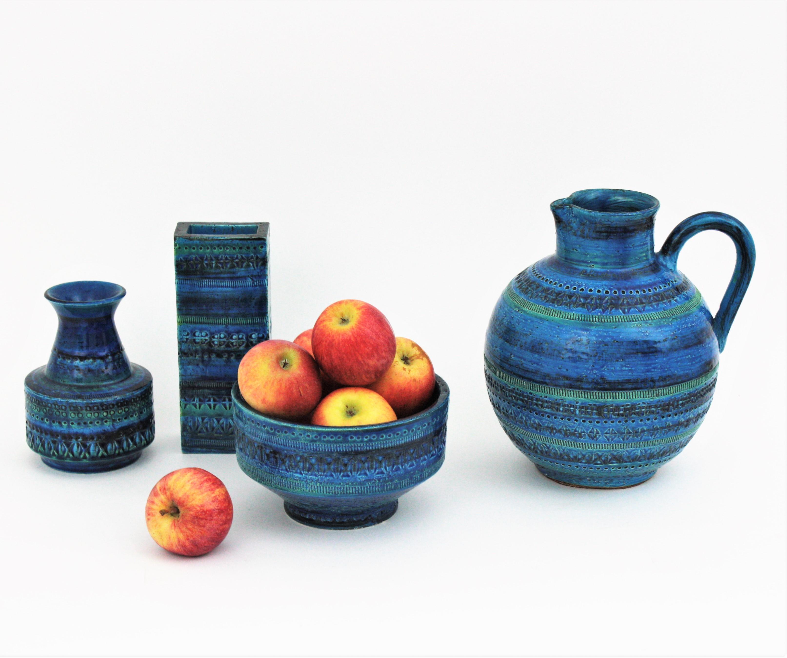 Blaues Rimini-Blau von Aldo Londi Bitossi  Glasierte Keramik XL Krug Vase (Moderne der Mitte des Jahrhunderts) im Angebot