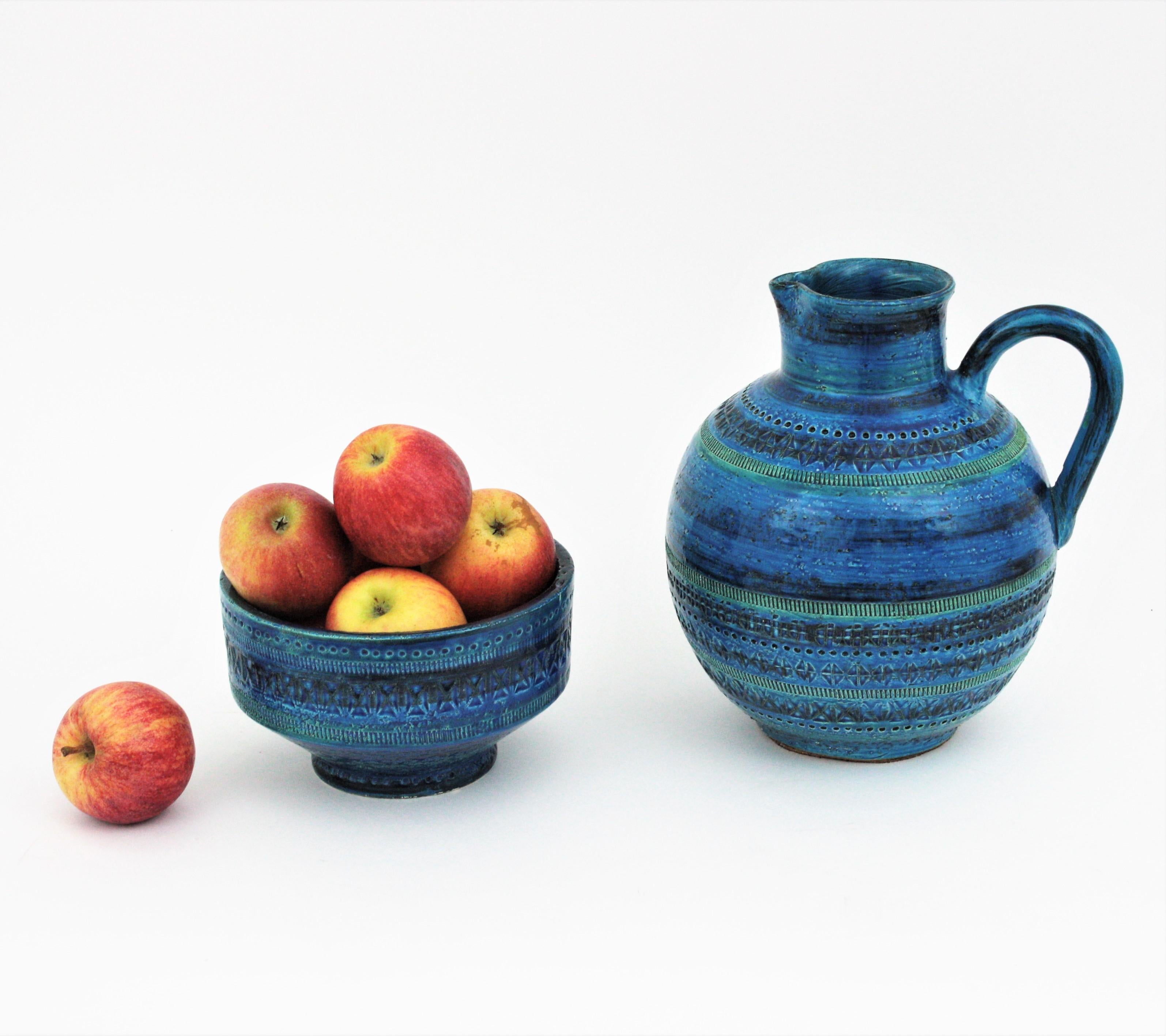 Poteries Aldo Londi Bitossi Rimini bleu  Vase en céramique émaillée XL Jug Vase en vente