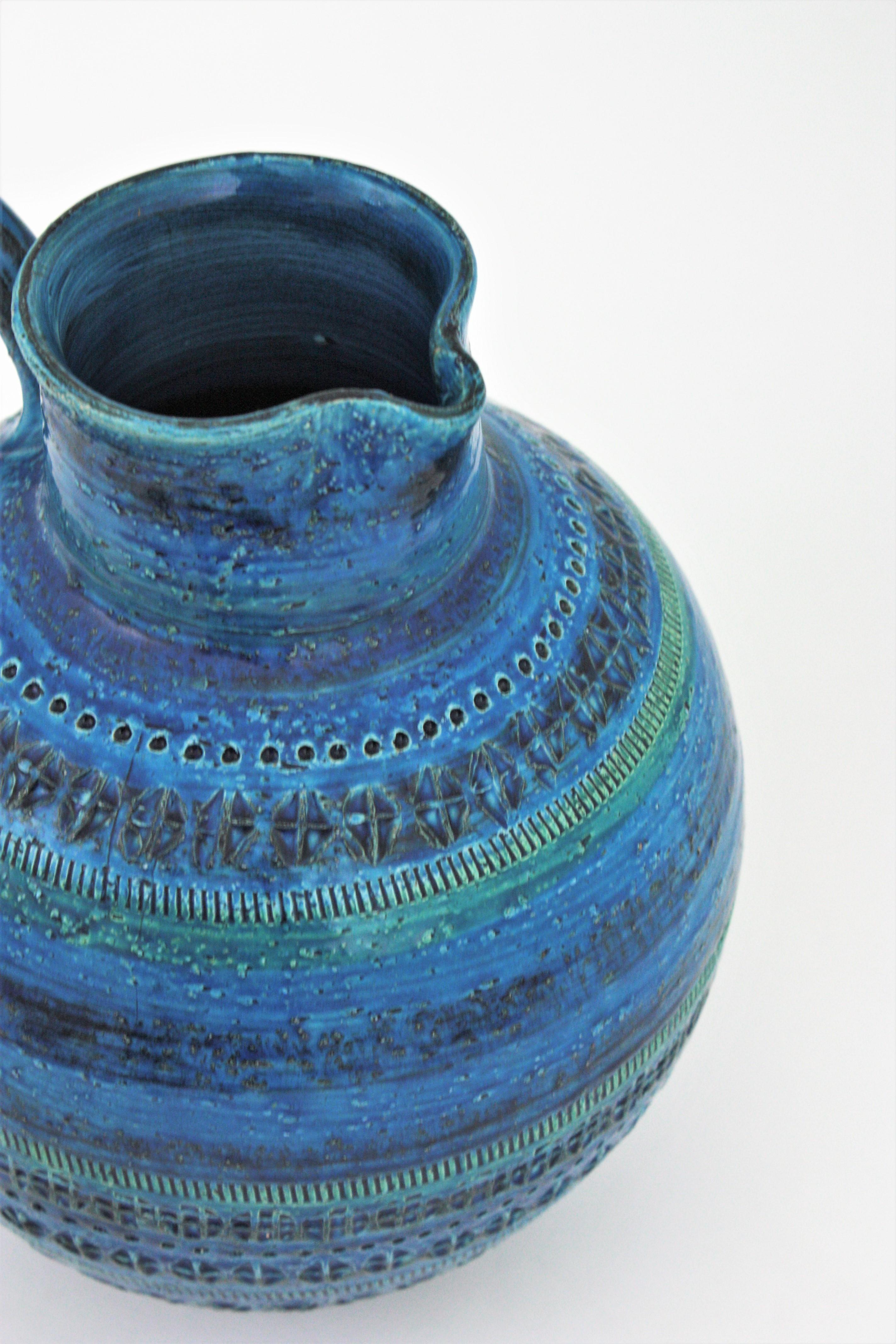 Blaues Rimini-Blau von Aldo Londi Bitossi  Glasierte Keramik XL Krug Vase (20. Jahrhundert) im Angebot