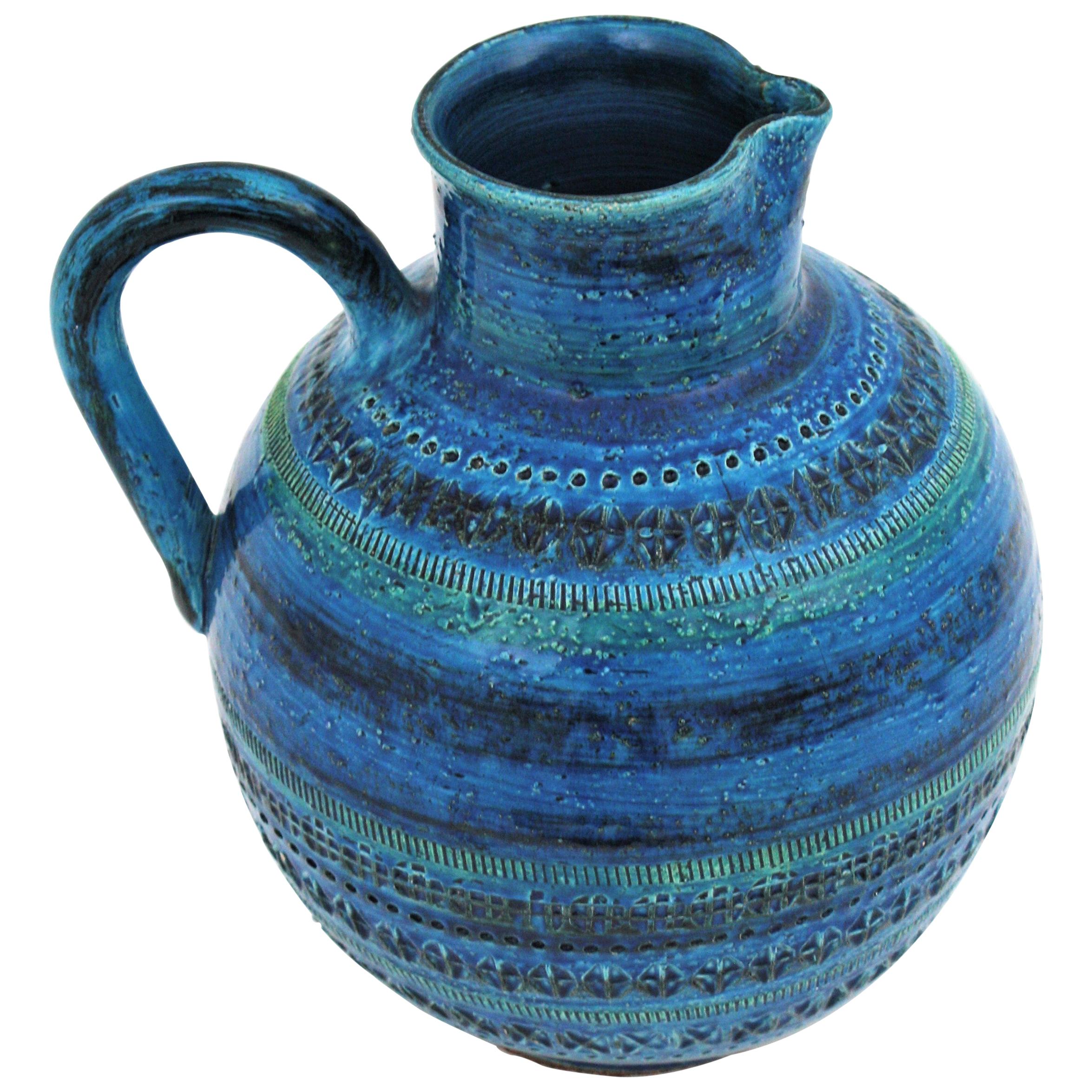 Aldo Londi Bitossi Rimini Blue Glazed Ceramic Oversized Jug Vase
