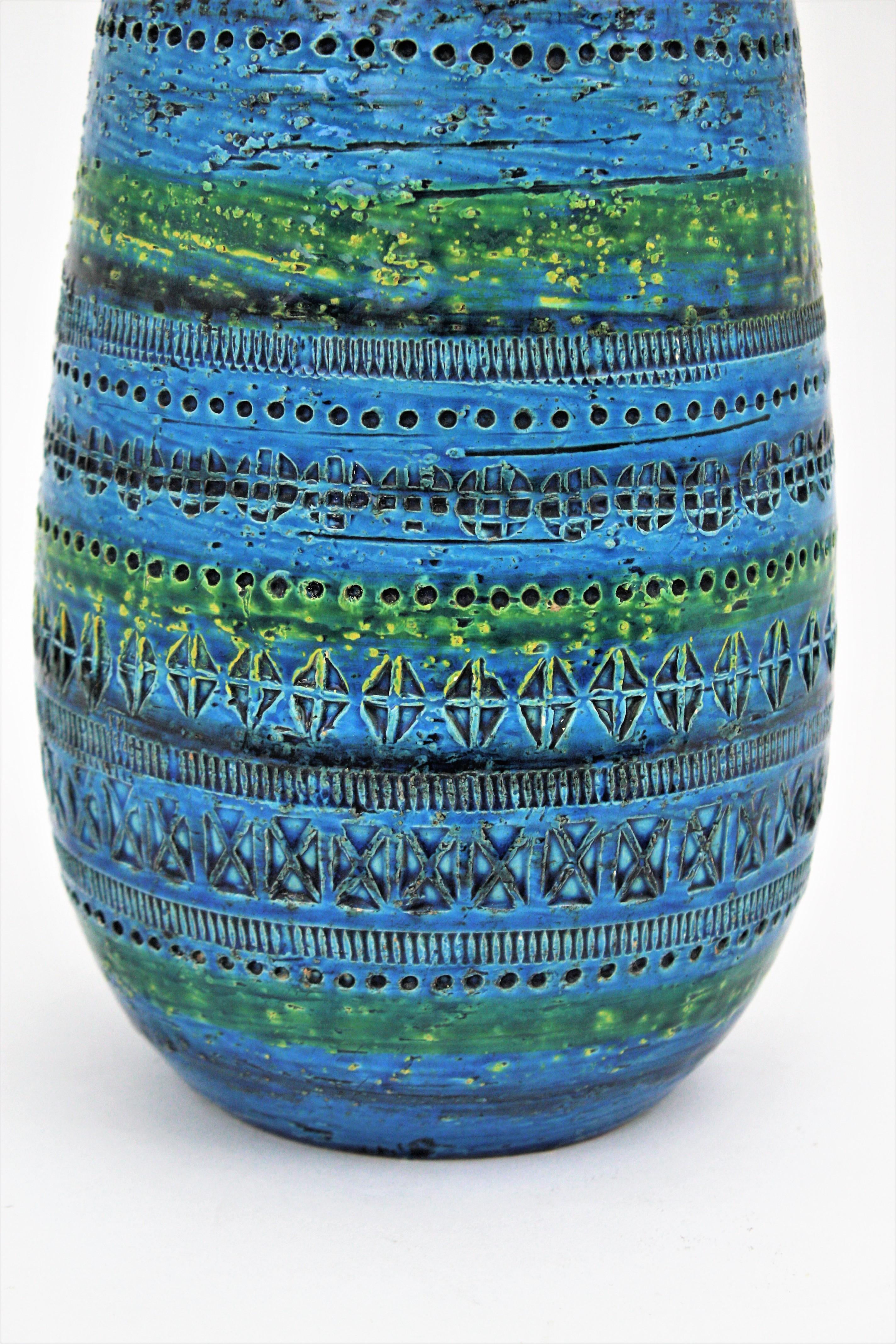 Aldo Londi Bitossi Rimini Blue Glazed Ceramic Ovoid Large Vase 4