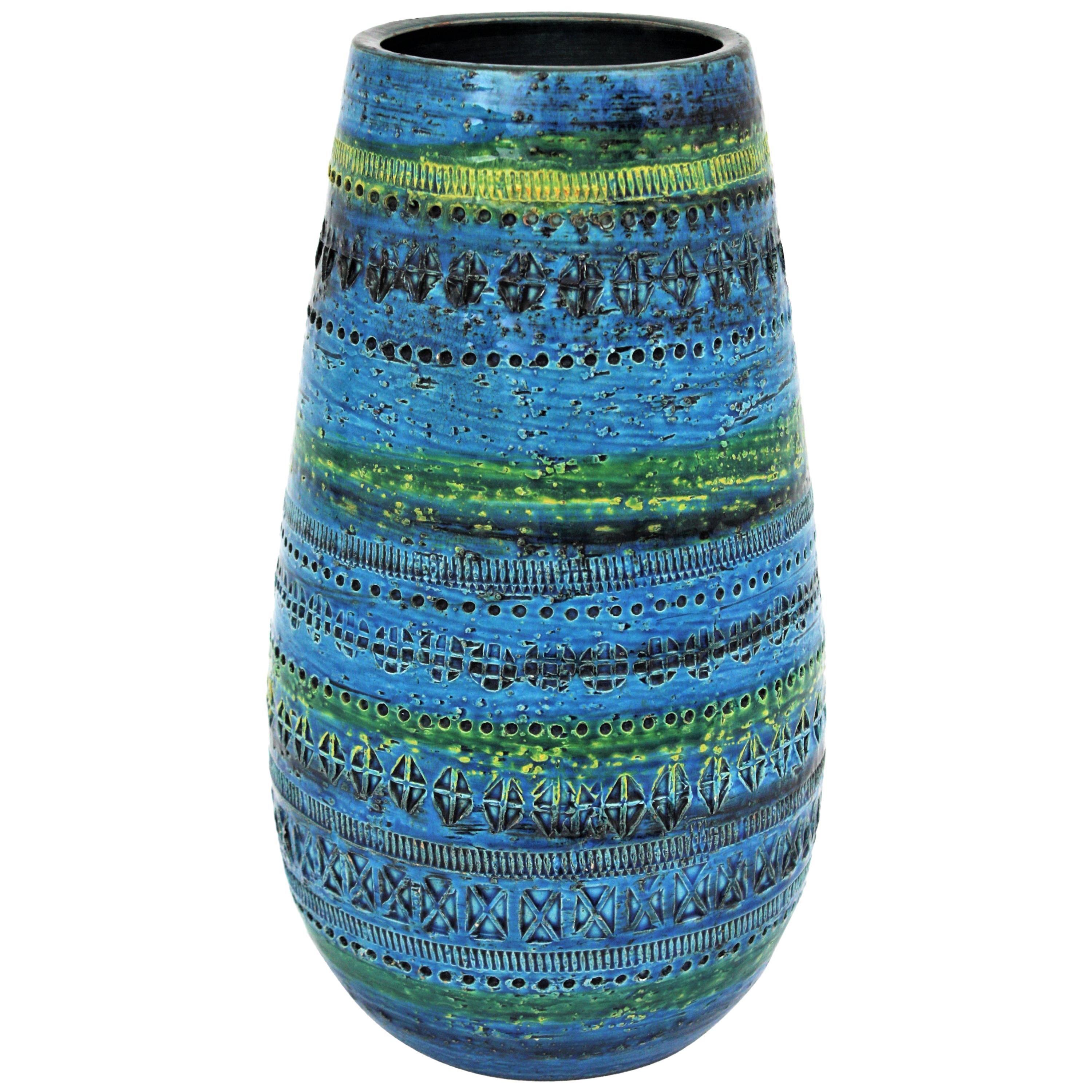 Italian Aldo Londi Bitossi Rimini Blue Glazed Ceramic Ovoid Large Vase