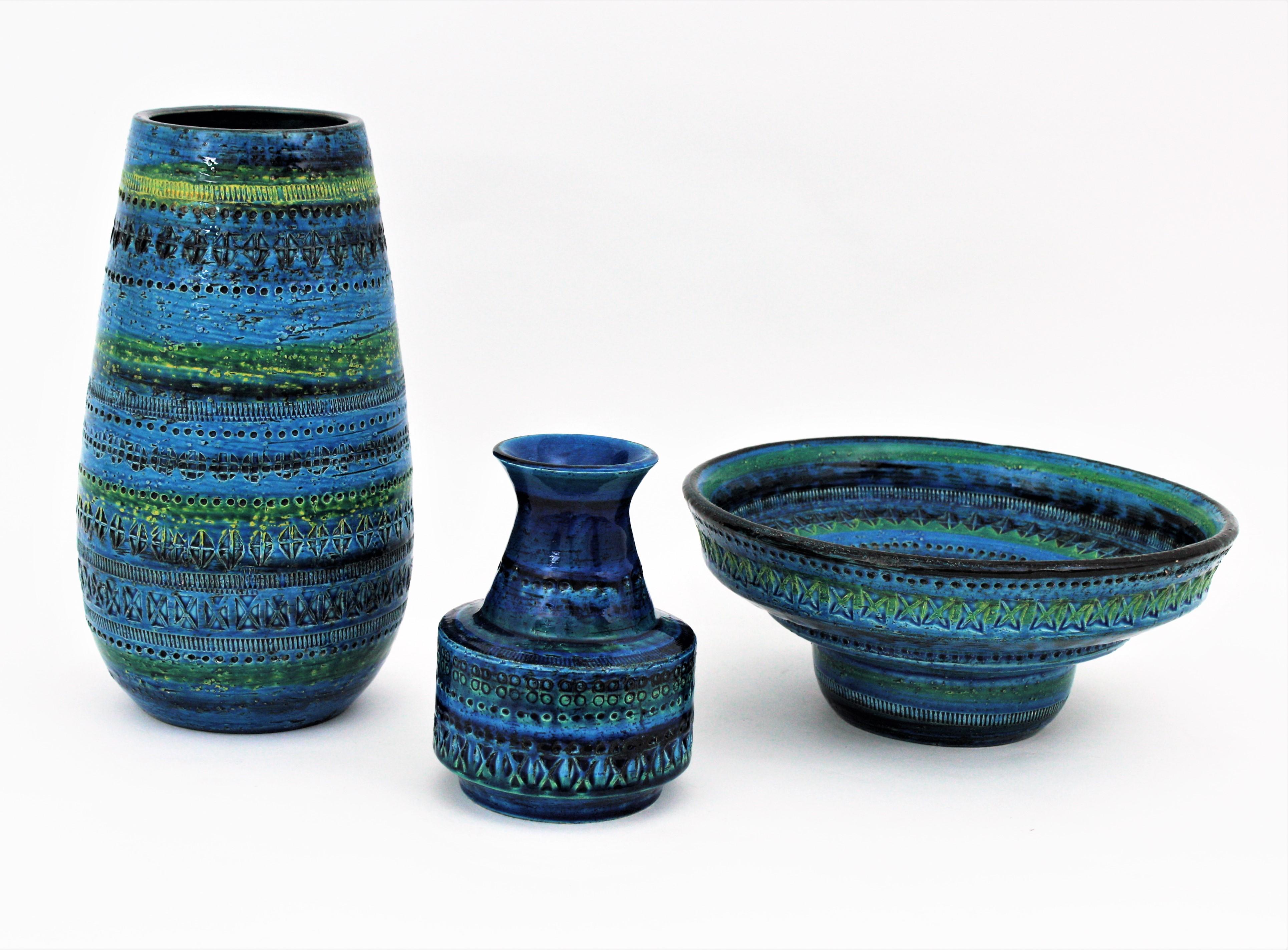 Aldo Londi Bitossi Rimini Blue Glazed Ceramic Ovoid Large Vase 2