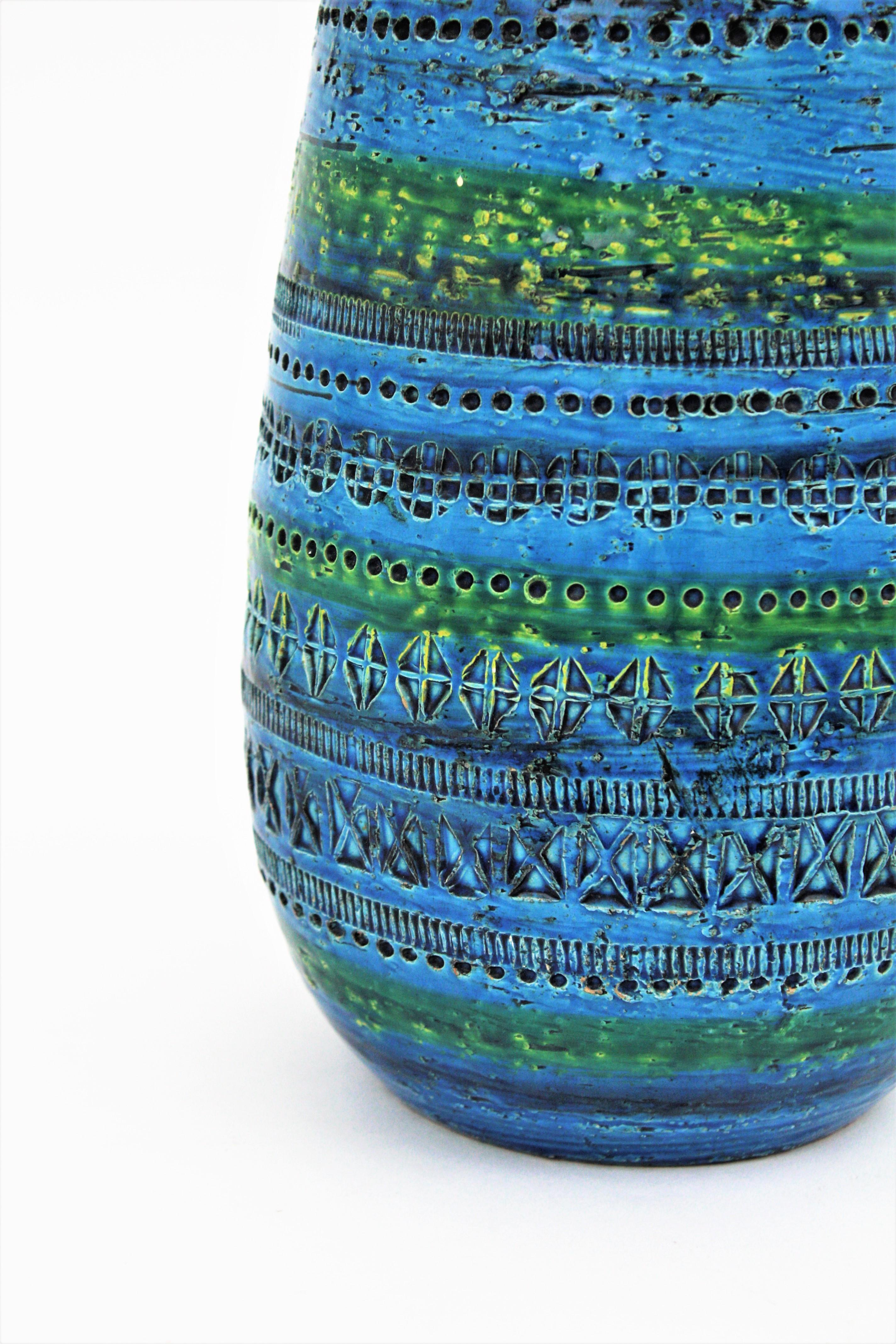 Aldo Londi Bitossi Rimini Blue Glazed Ceramic Ovoid Large Vase 3