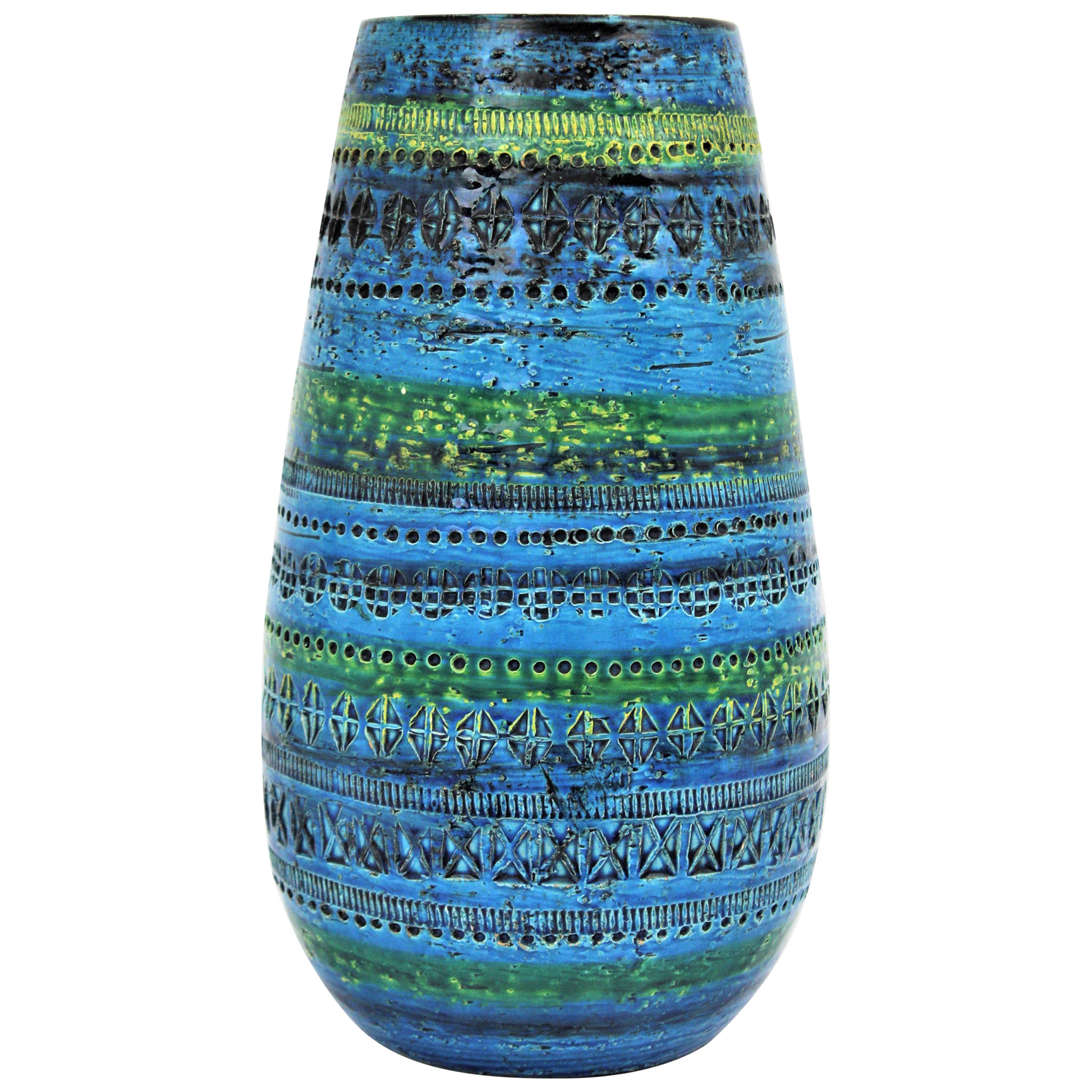 Aldo Londi Bitossi Rimini Blue Glazed Ceramic Ovoid Large Vase