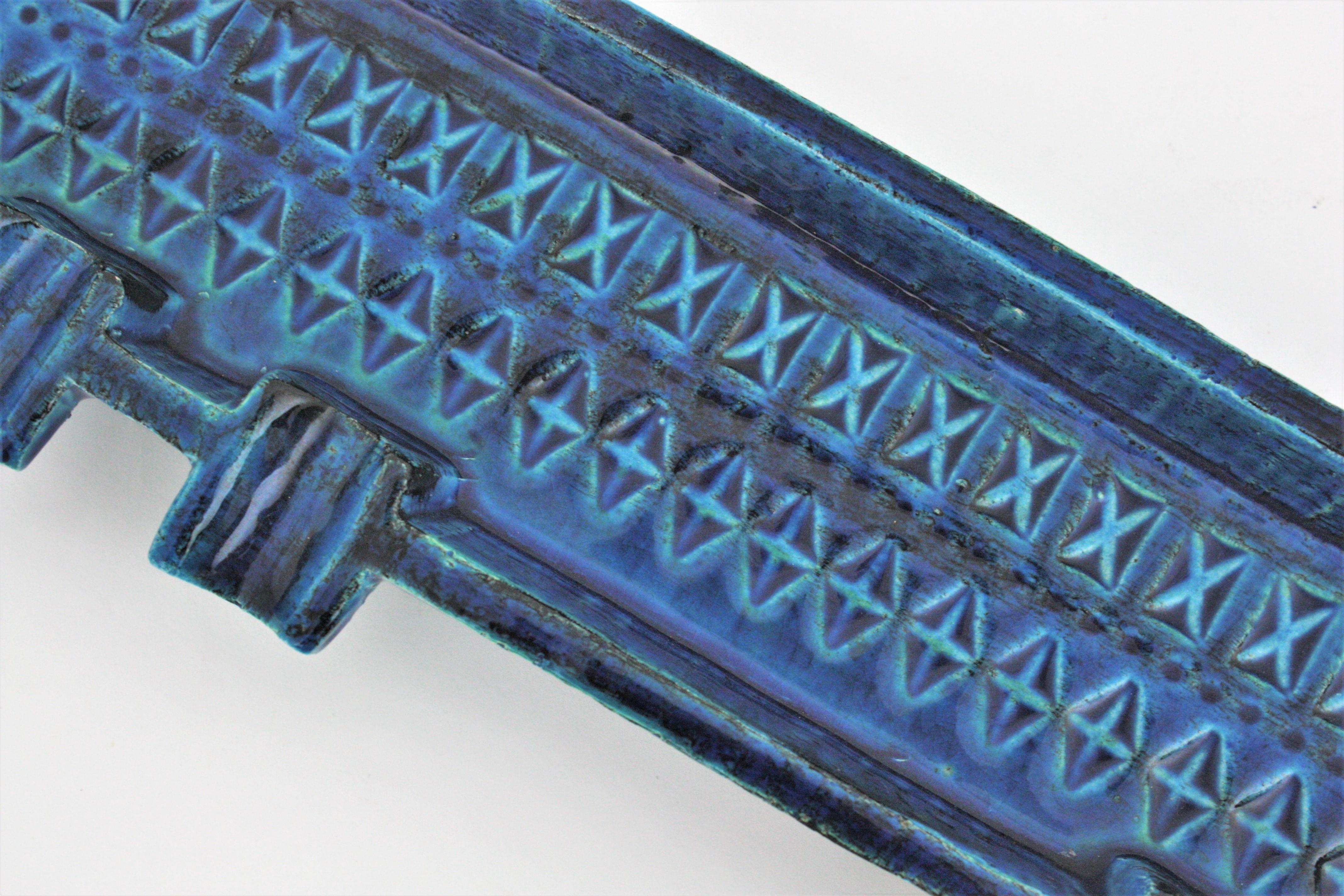 Cenicero rectangular de cerámica esmaltada azul Aldo Londi Bitossi Rimini Bolsillo vacío en venta 4