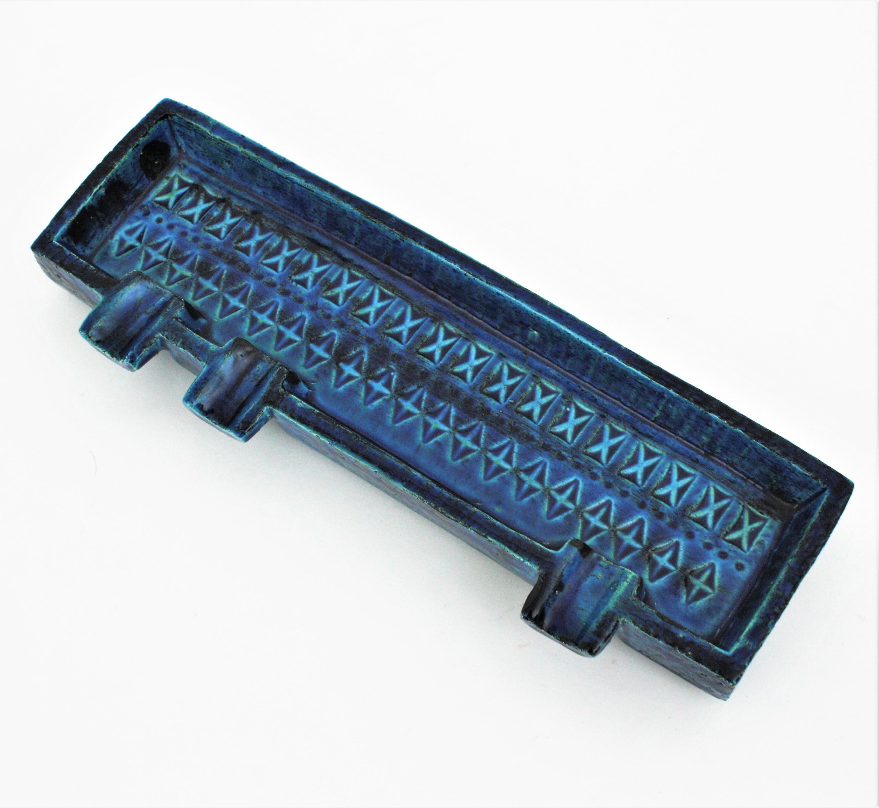 Cenicero rectangular de cerámica esmaltada azul Aldo Londi Bitossi Rimini Bolsillo vacío en venta 5