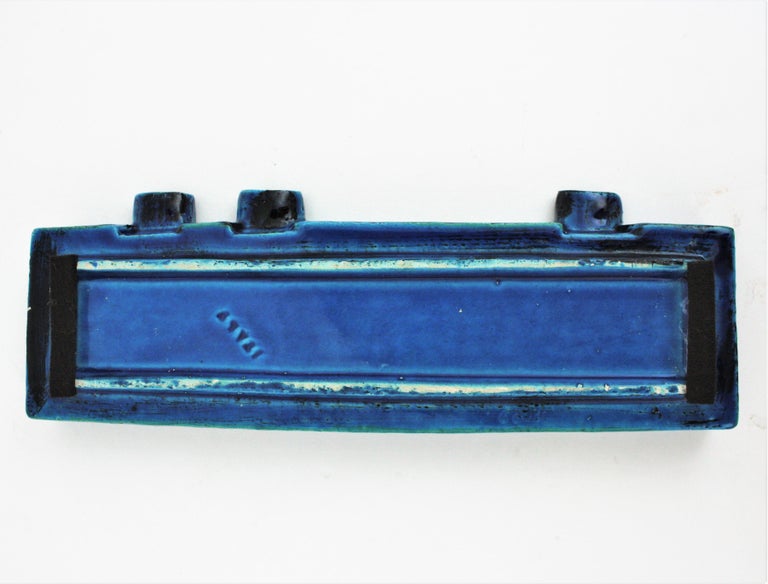 Aldo Londi Bitossi Rimini Blue Glazed Ceramic Rectangular Ashtray Bowl For Sale 6