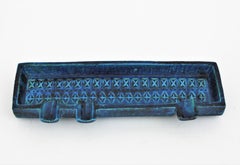 Aldo Londi Bitossi Rimini Blue Glazed Ceramic Rectangular Ashtray Empy Pocket