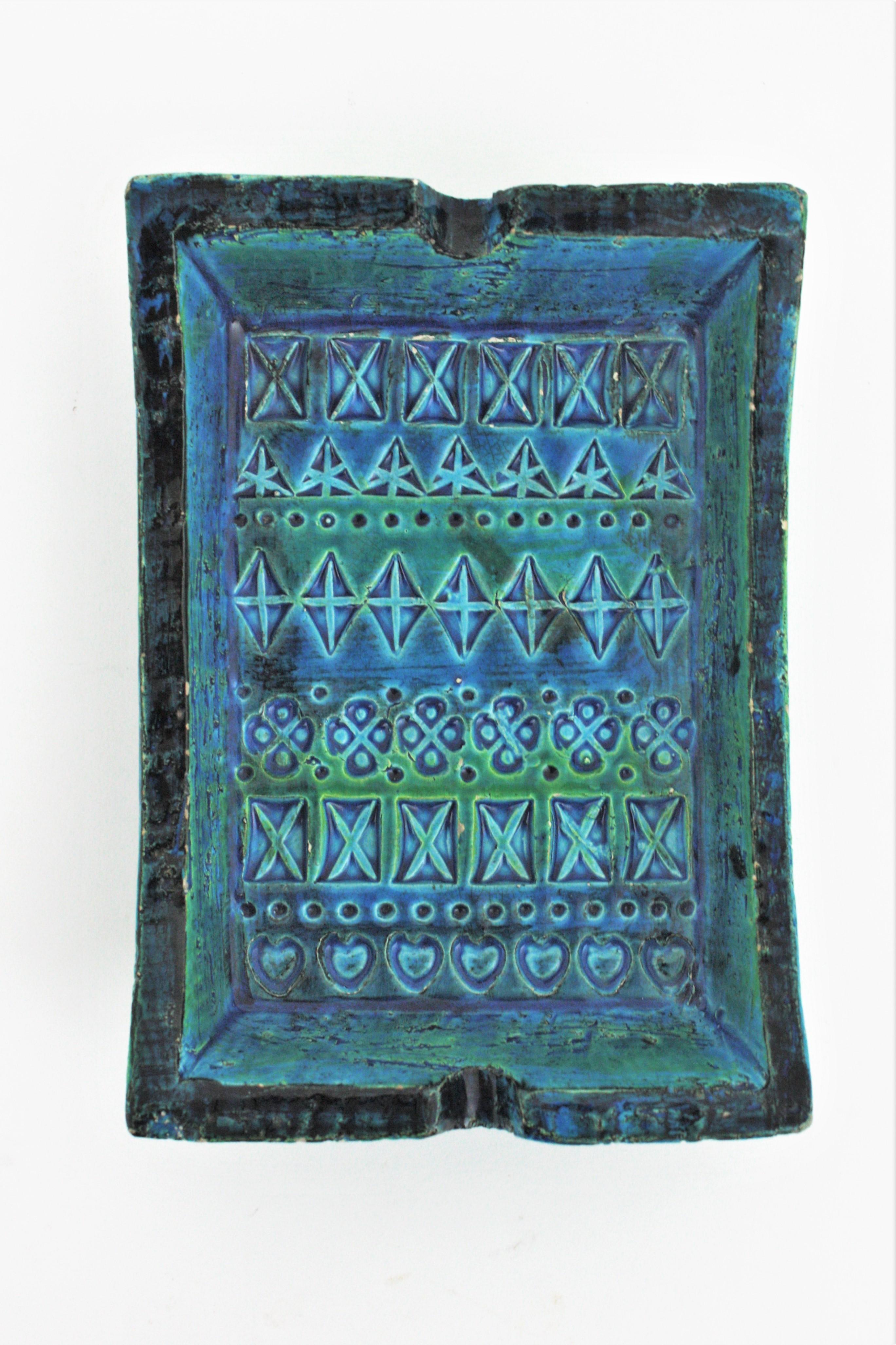 Rechteckige Aschenbecherschale aus blau glasierter Keramik von Aldo Londi Bitossi Rimini Videpoche im Angebot 5