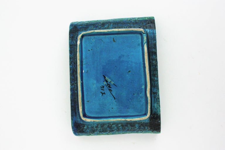 Aldo Londi Bitossi Rimini Blue Glazed Ceramic Rectangular Ashtray Bowl Videpoche For Sale 6