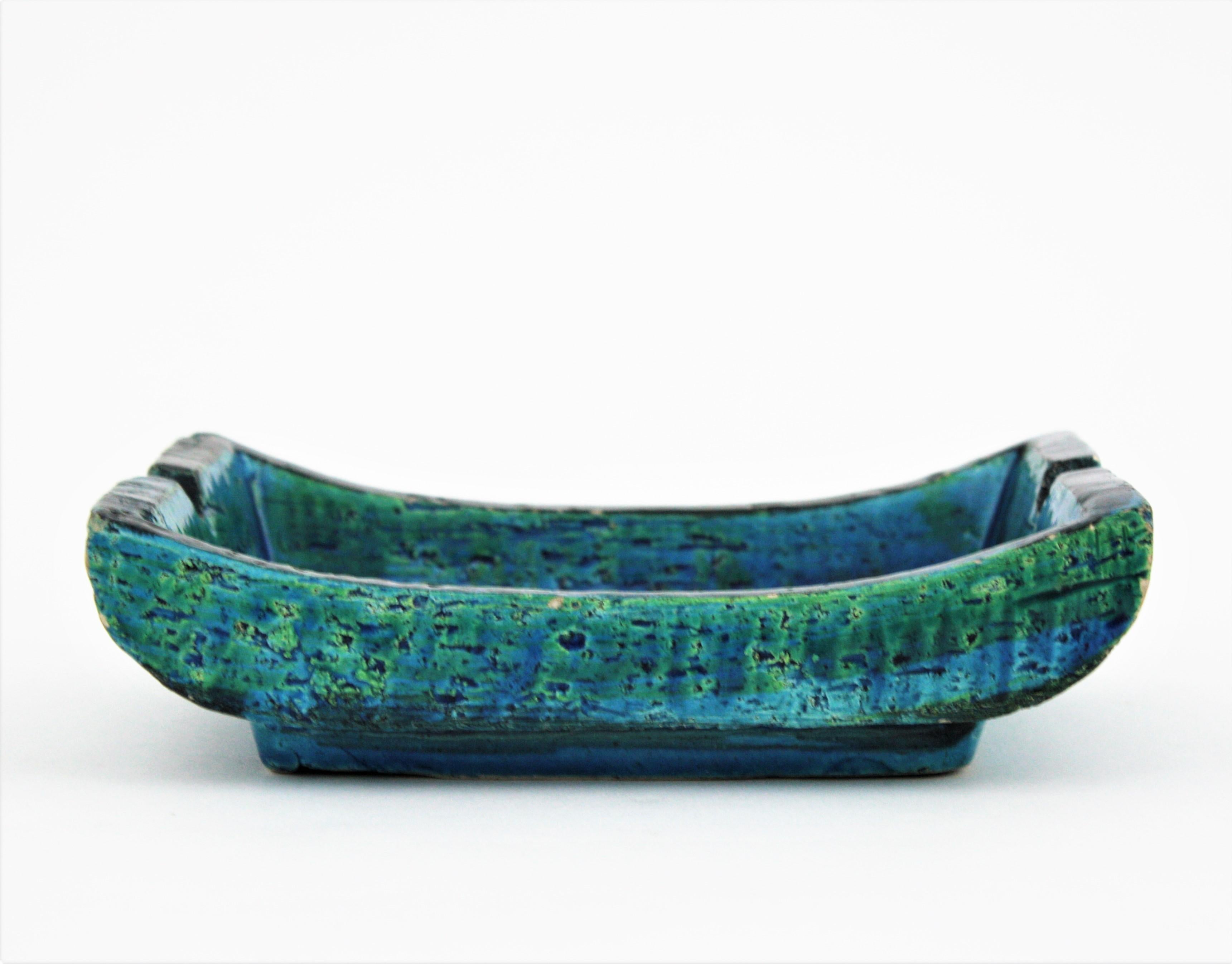 Rechteckige Aschenbecherschale aus blau glasierter Keramik von Aldo Londi Bitossi Rimini Videpoche im Angebot 2