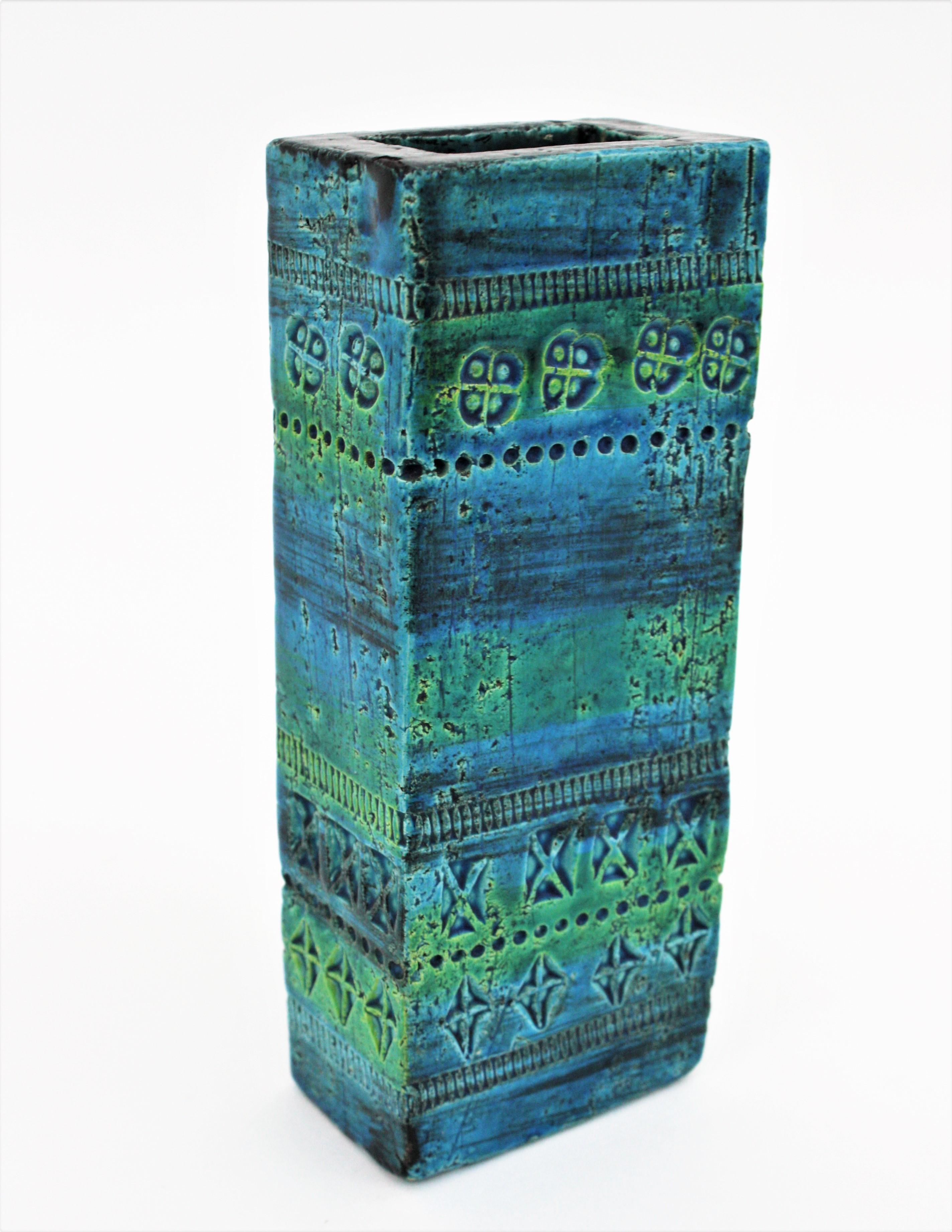 Aldo Londi Bitossi Rimini Blue Glazed Ceramic Rectangular Vase 4