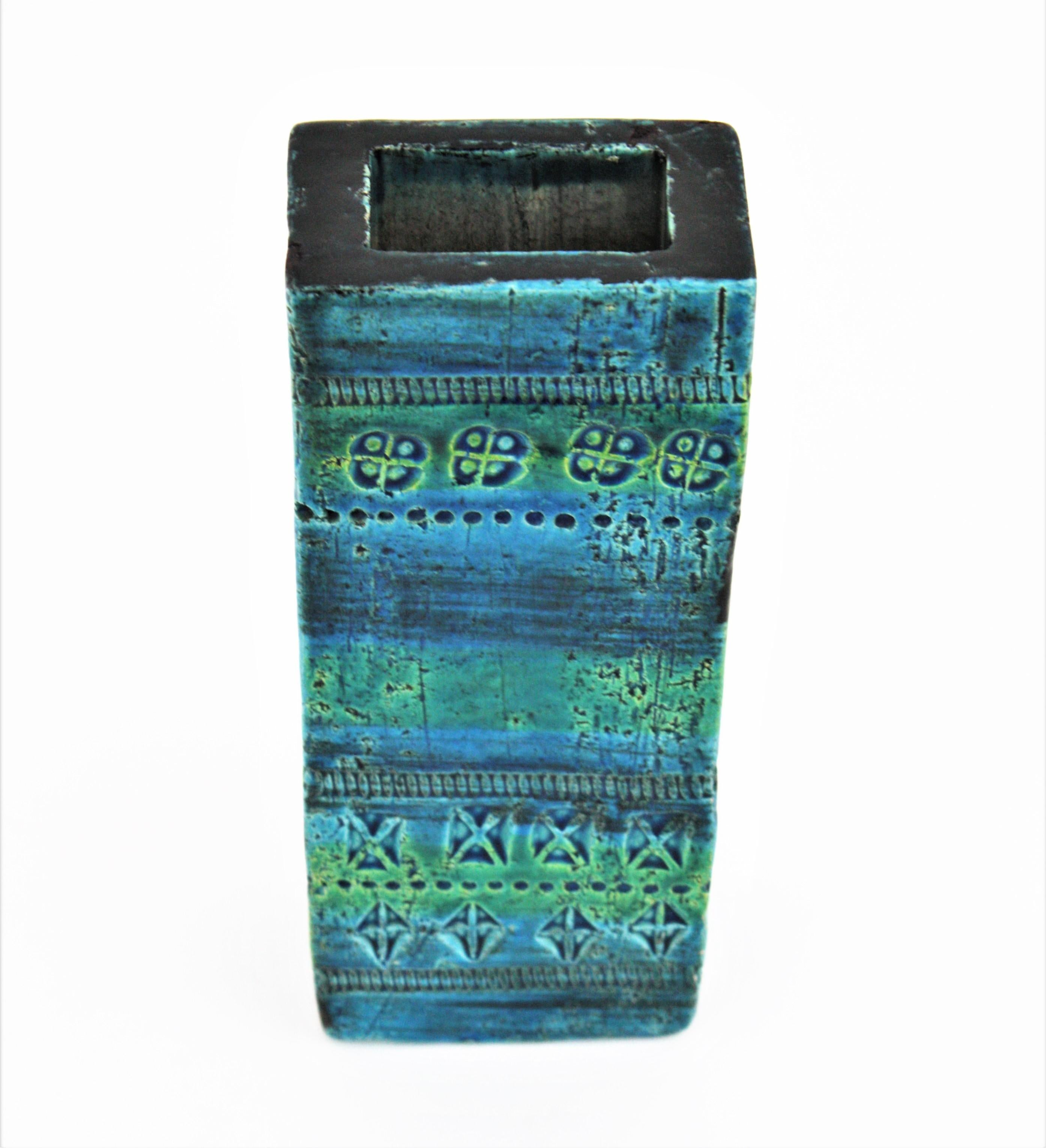 Aldo Londi Bitossi Rimini Blue Glazed Ceramic Rectangular Vase 5