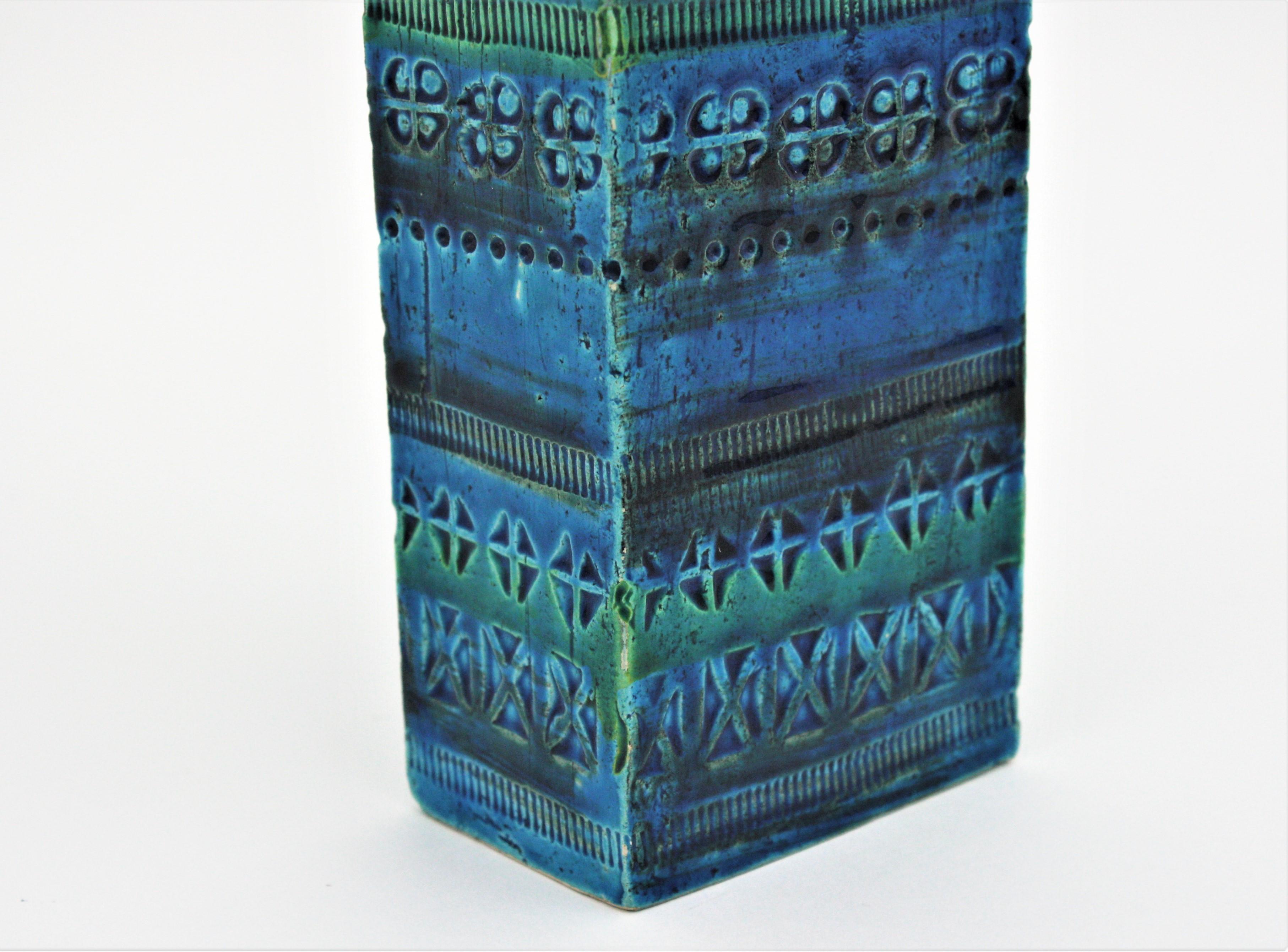 Aldo Londi Bitossi Rimini Blue Glazed Ceramic Rectangular Vase at 1stDibs