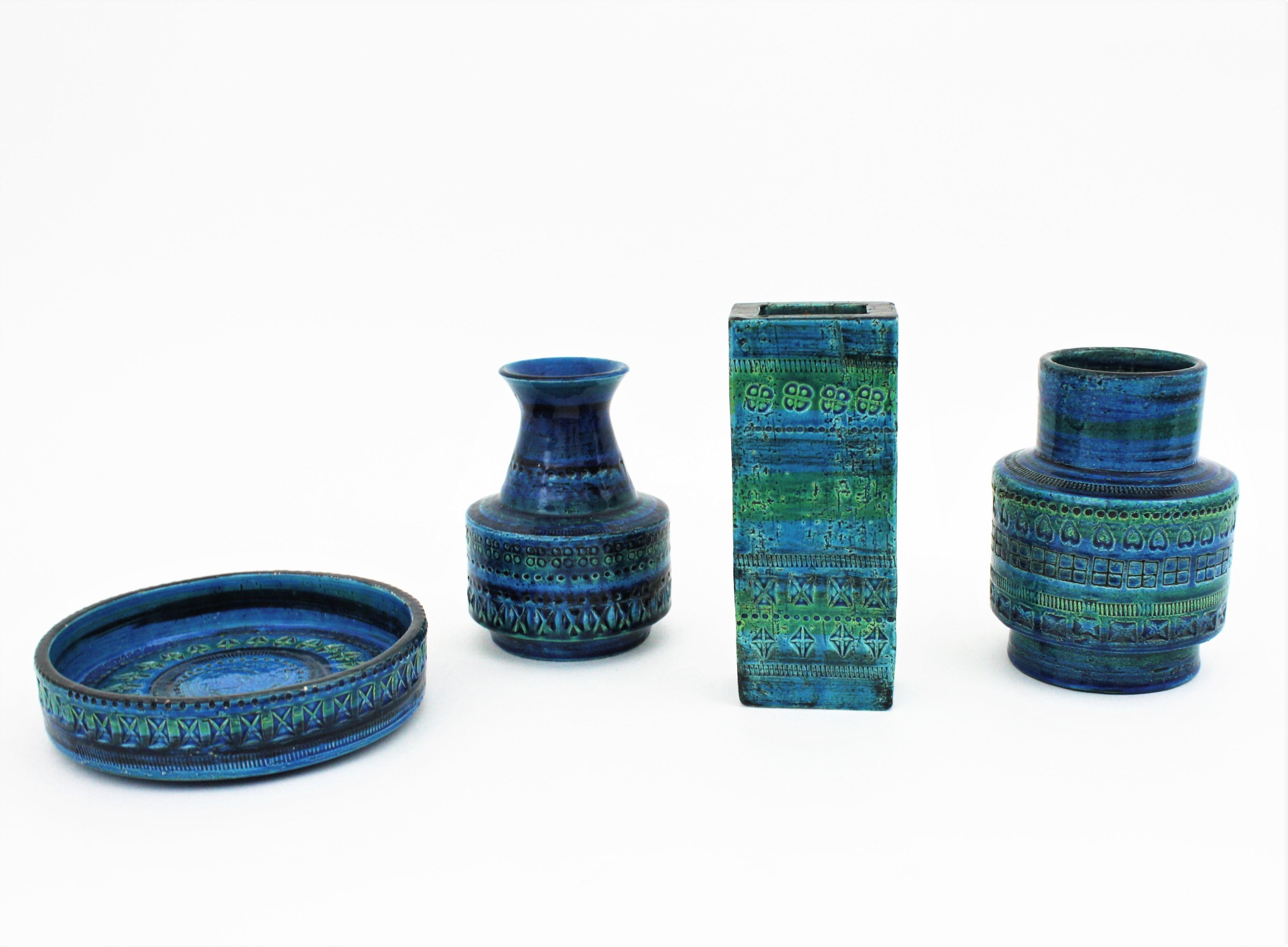 Aldo Londi Bitossi Rimini Blue Glazed Ceramic Rectangular Vase 8