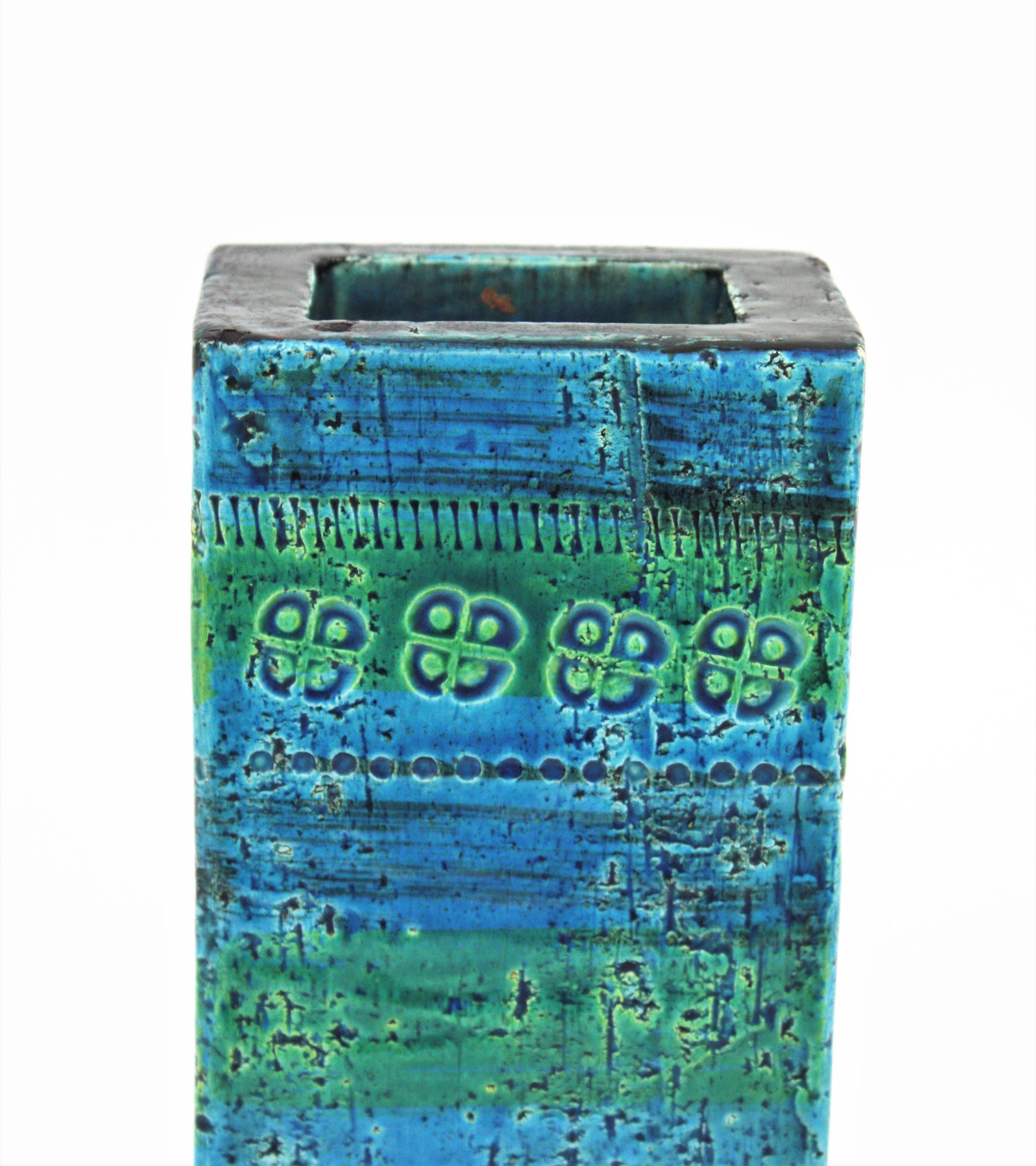 20th Century Aldo Londi Bitossi Rimini Blue Glazed Ceramic Rectangular Vase
