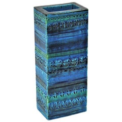 Aldo Londi Bitossi Rimini Blue Glazed Ceramic Rectangular Vase