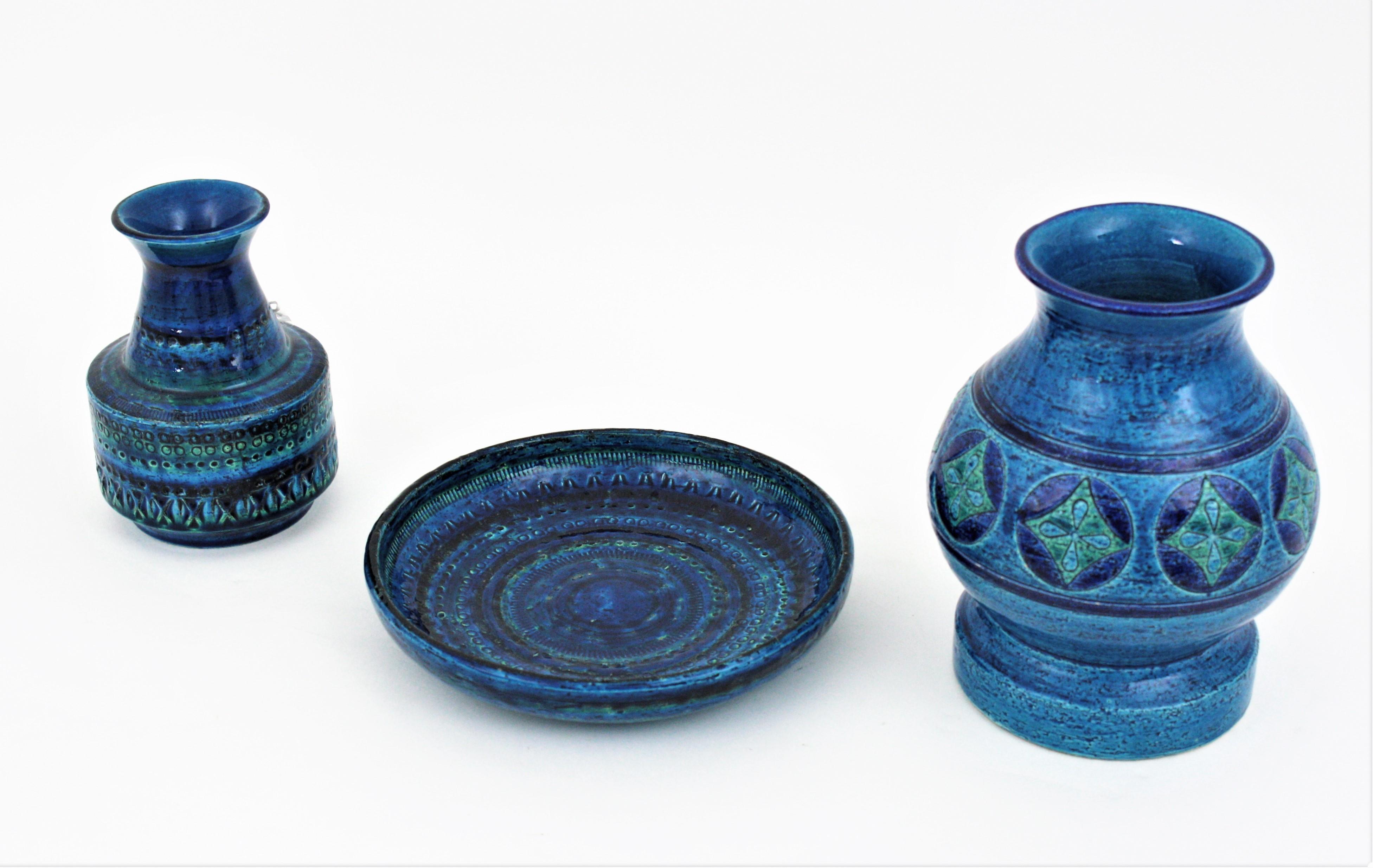 Aldo Londi Bitossi Rimini Blue Glazed Ceramic Round Dish or Bowl, Italy, 1950s 2