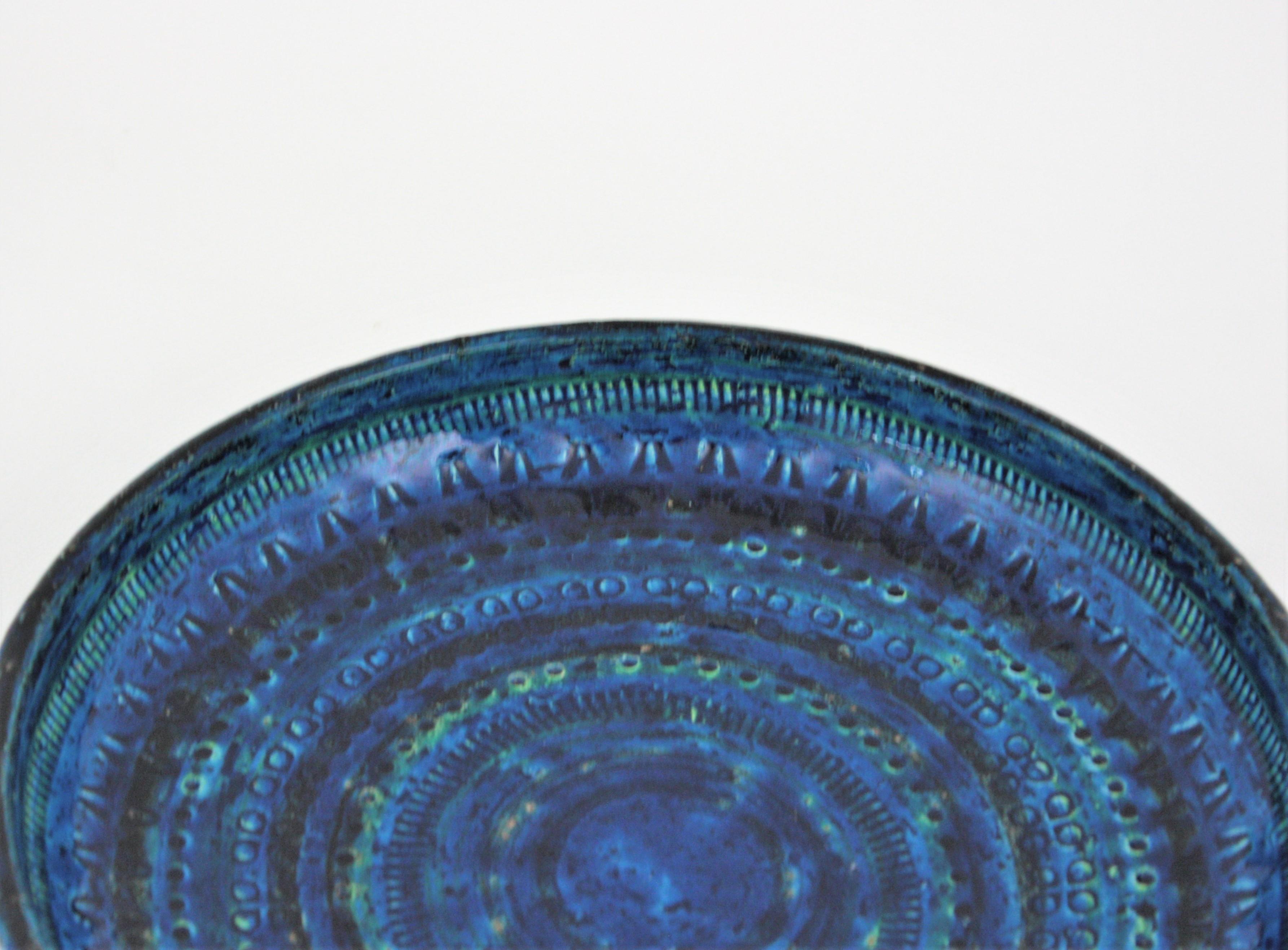Italian Aldo Londi Bitossi Rimini Blue Glazed Ceramic Round Dish or Bowl, Italy, 1950s