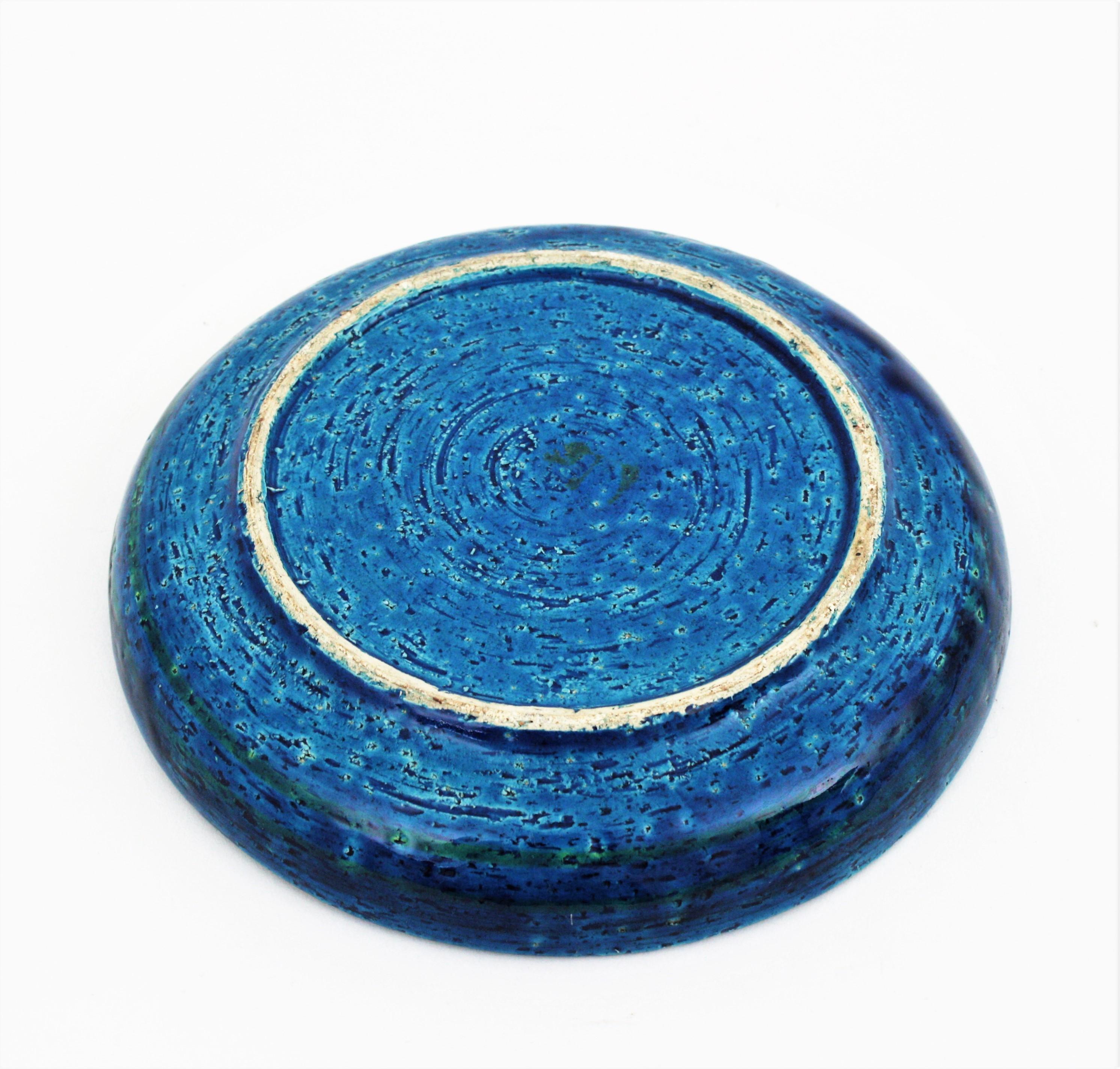 Aldo Londi Bitossi Rimini Blue Glazed Ceramic Round Dish or Bowl, Italy, 1950s 1