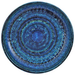 Aldo Londi Bitossi Rimini Blue Glazed Ceramic Round Dish or Bowl, Italy, 1950s